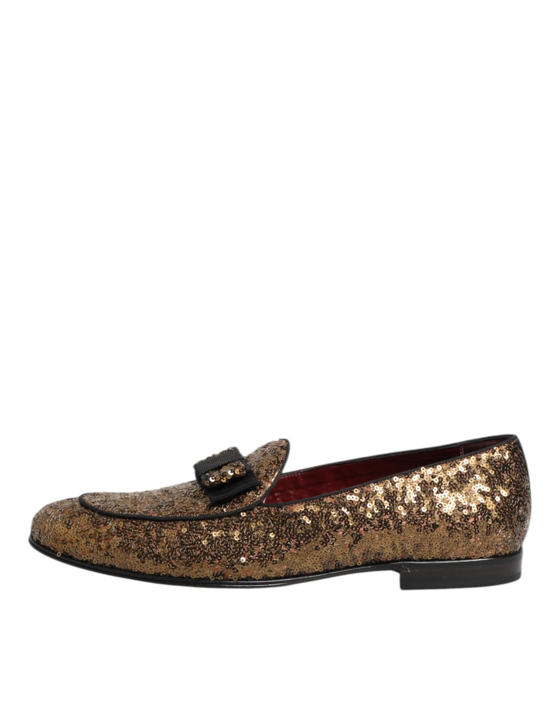 Dolce & Gabbana Gold Sequined Slip On Loafers Men Dress Shoes - 8
