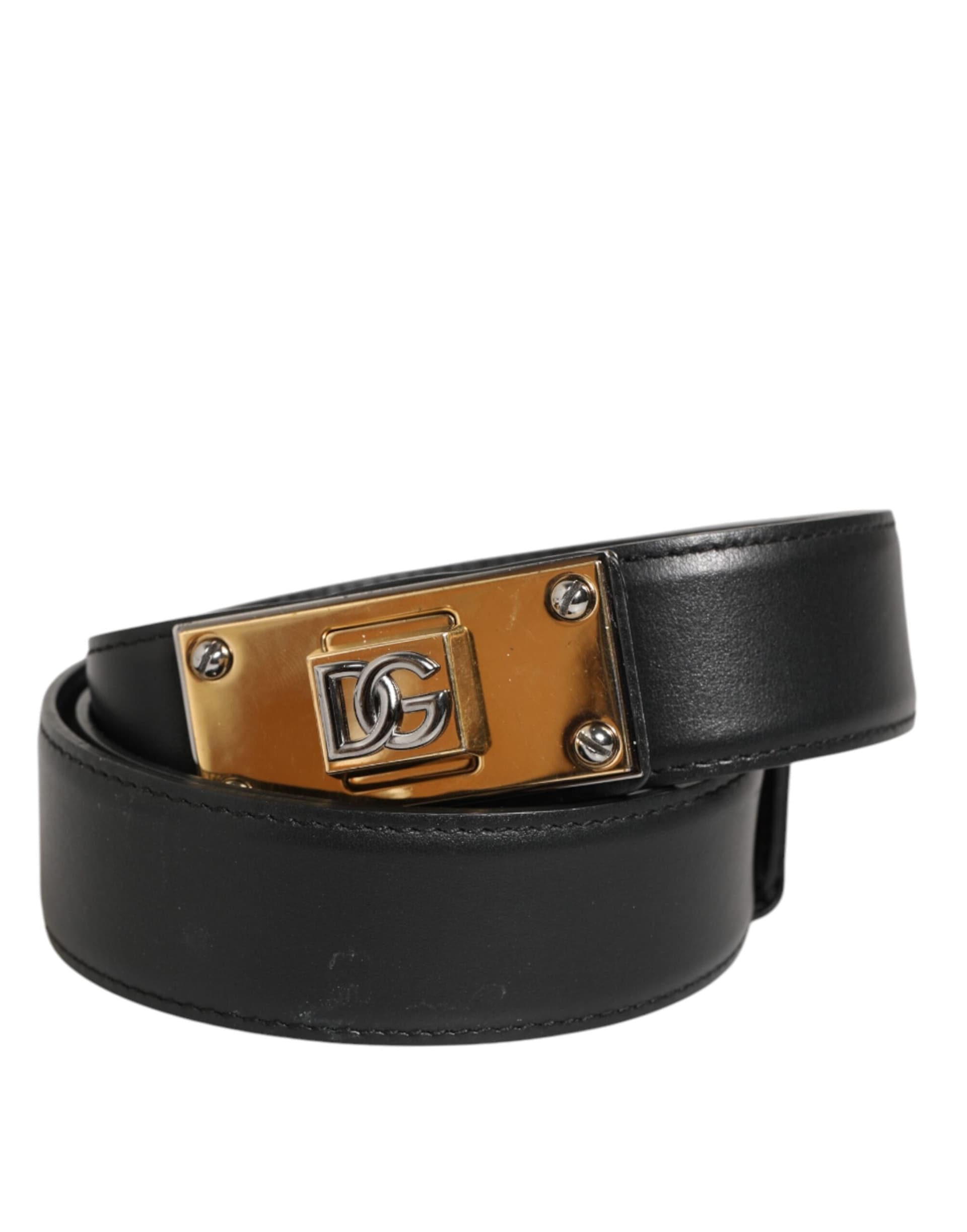 Dolce & Gabbana Black Leather Classic Metal Logo Buckle Belt - 2