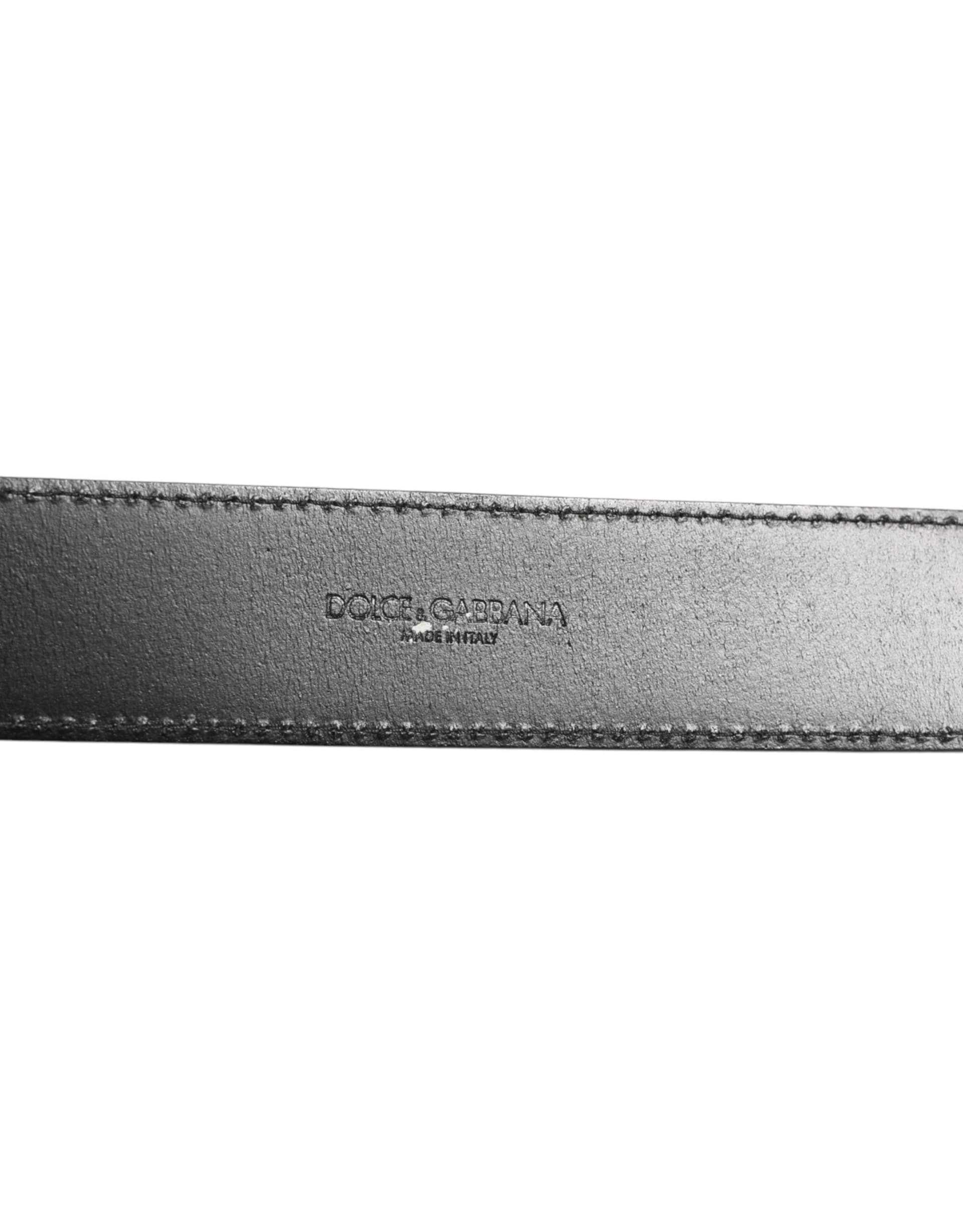 Dolce & Gabbana Black Leather Classic Metal Logo Buckle Belt - 4