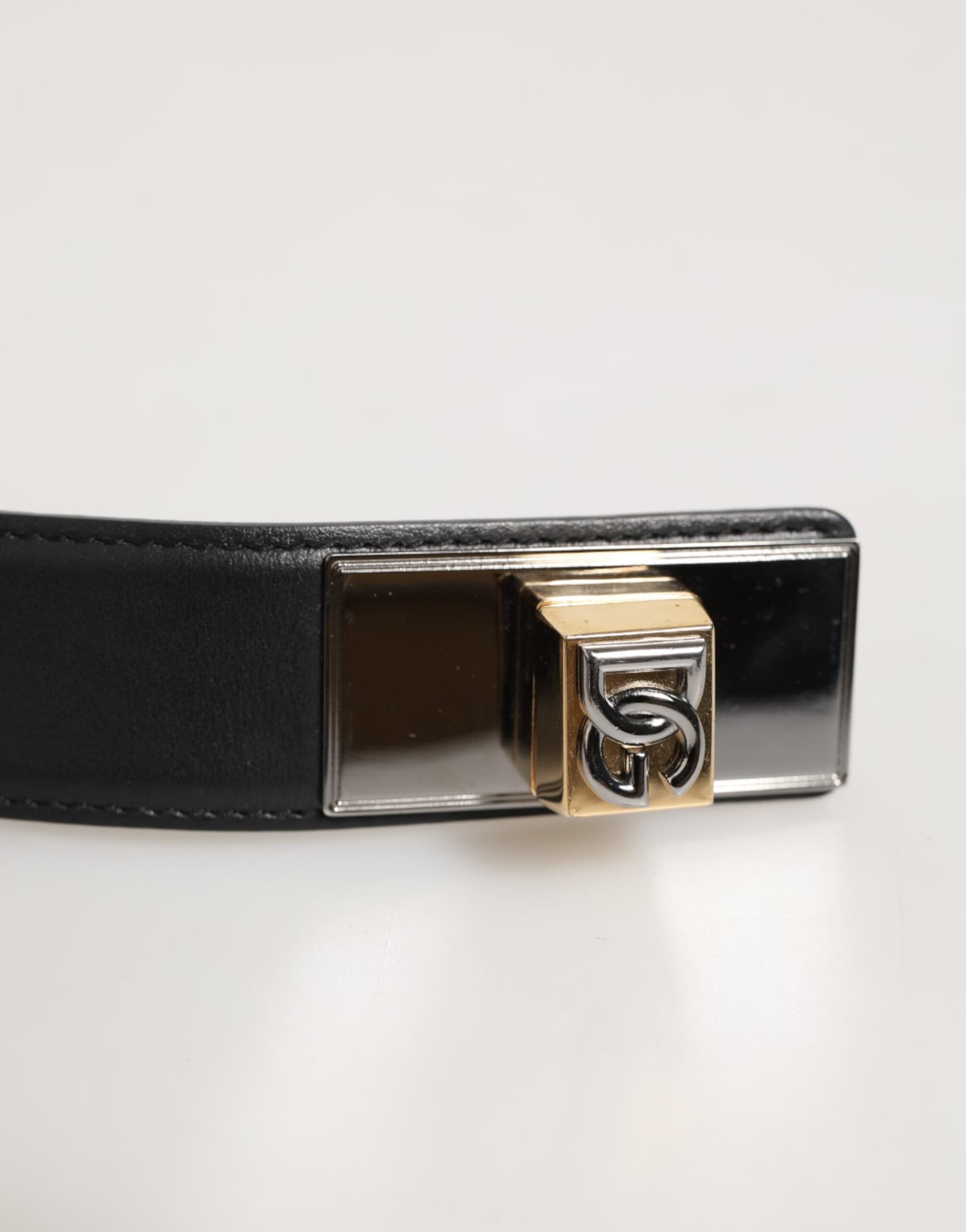 Dolce & Gabbana Black Leather Classic Metal Logo Buckle Belt - 5