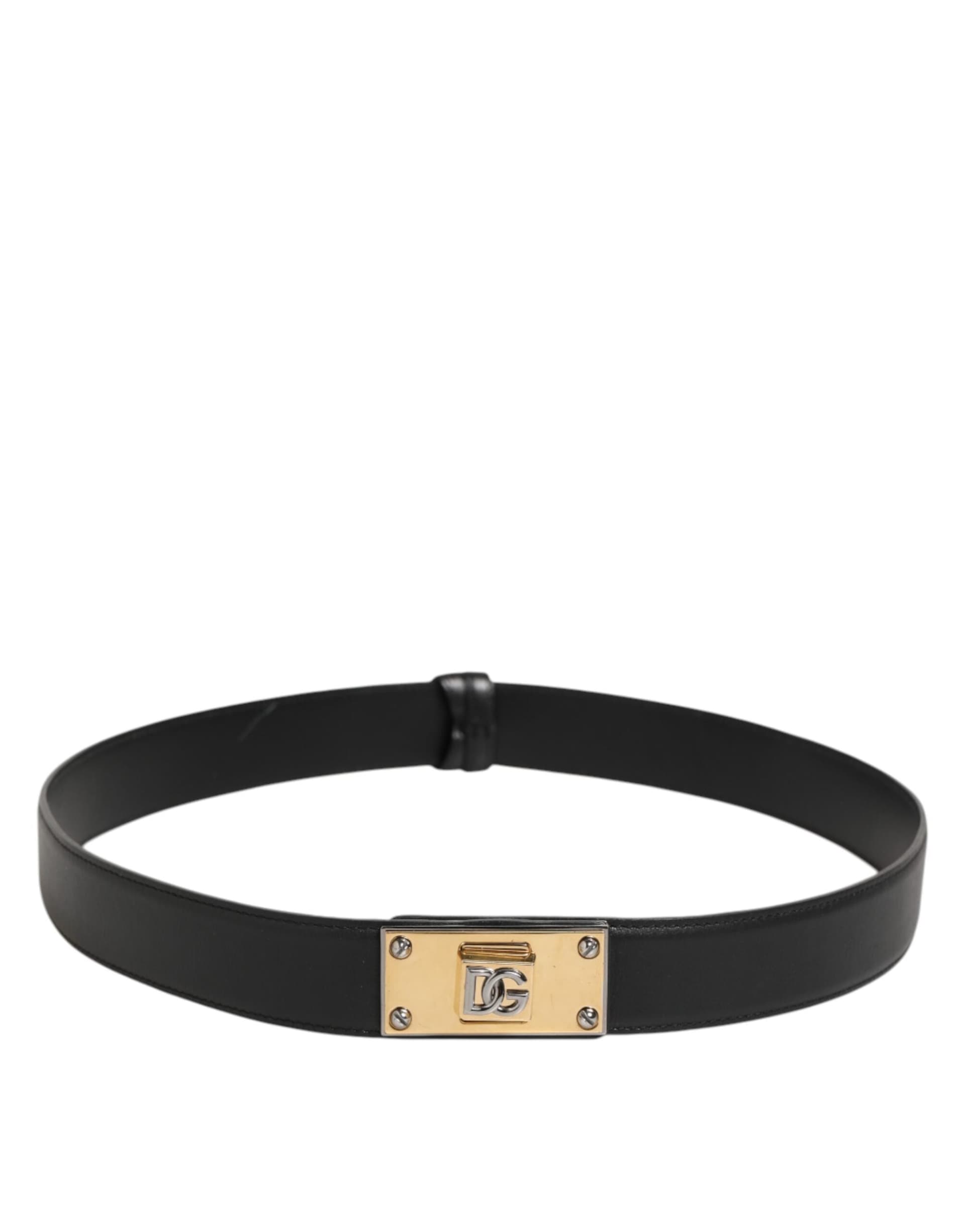 Dolce & Gabbana Black Leather Classic Metal Logo Buckle Belt - 7