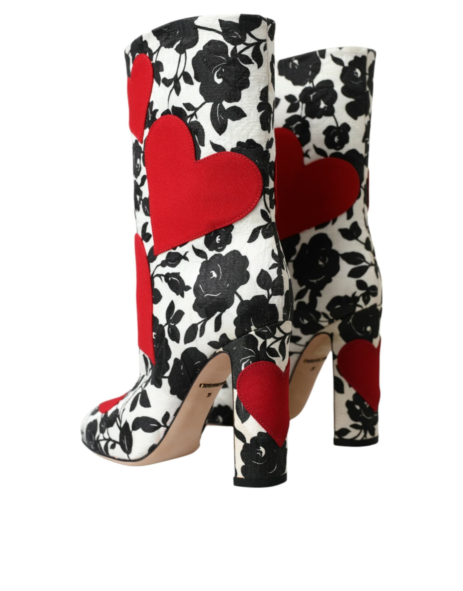 Dolce & Gabbana White Floral Hearts Leather High Boots Shoes - 3