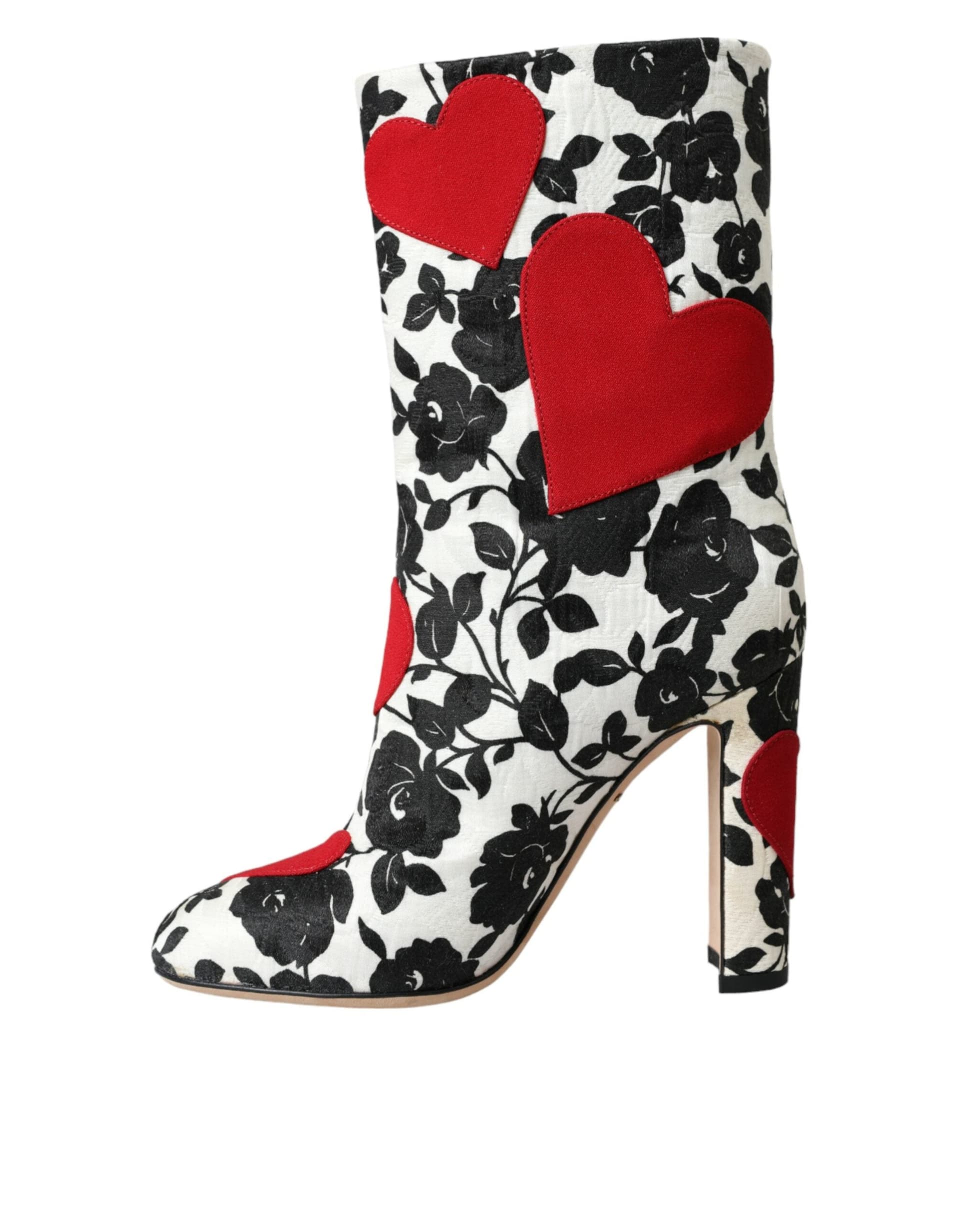 Dolce & Gabbana White Floral Hearts Leather High Boots Shoes - 4