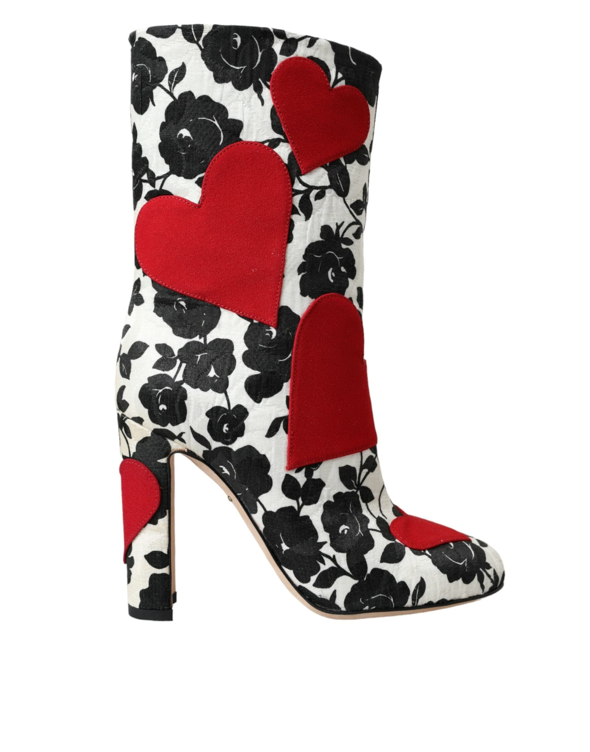 Dolce & Gabbana White Floral Hearts Leather High Boots Shoes - 5