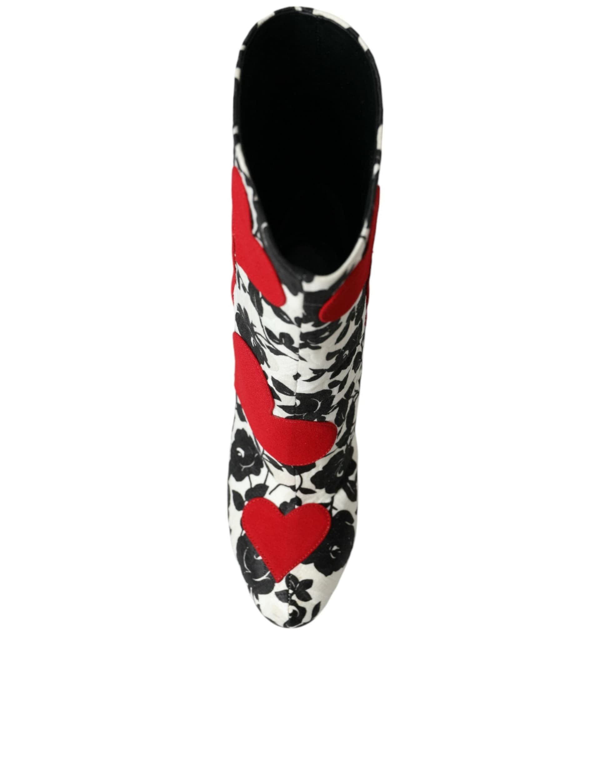 Dolce & Gabbana White Floral Hearts Leather High Boots Shoes - 8