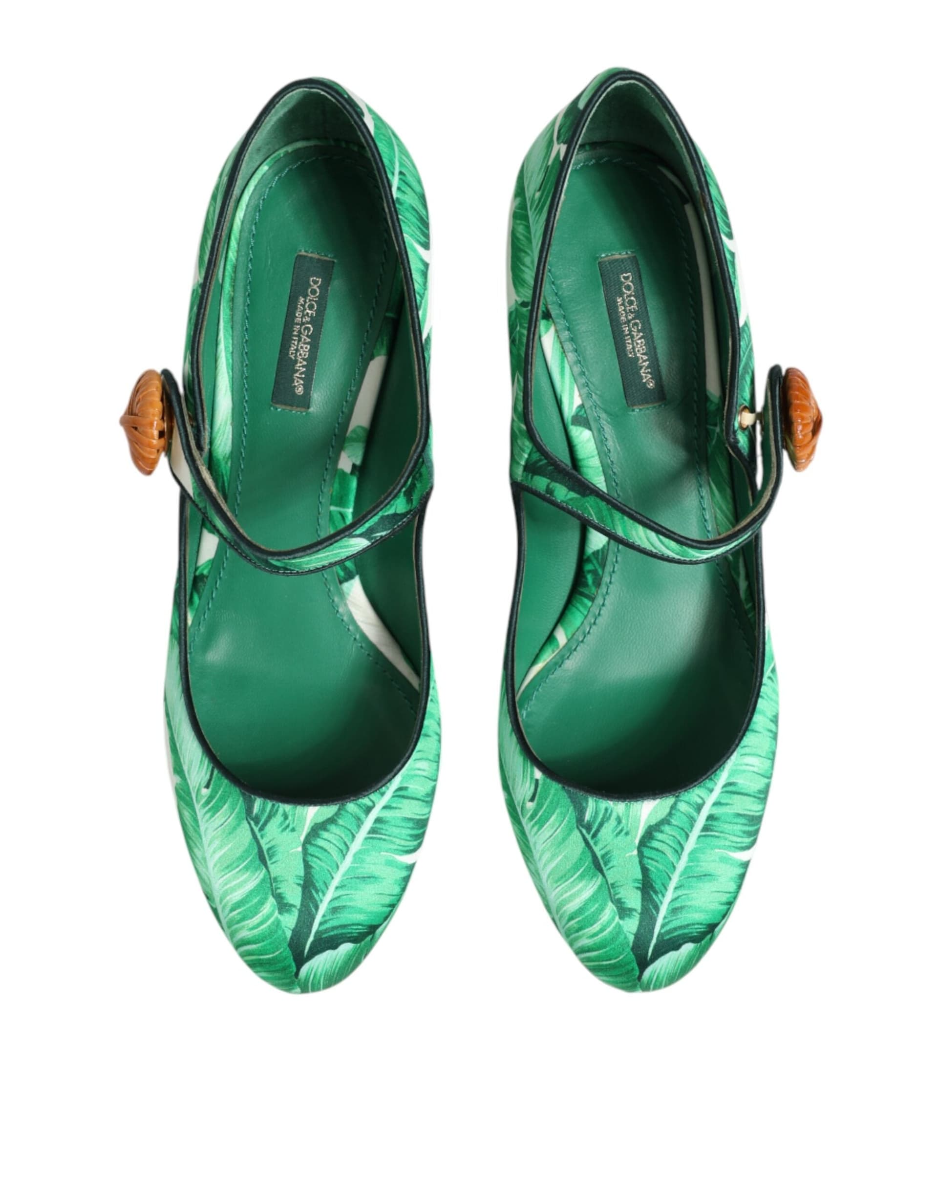 Dolce & Gabbana Green Silk MARY JANES Leaf Sandals Shoes - 2