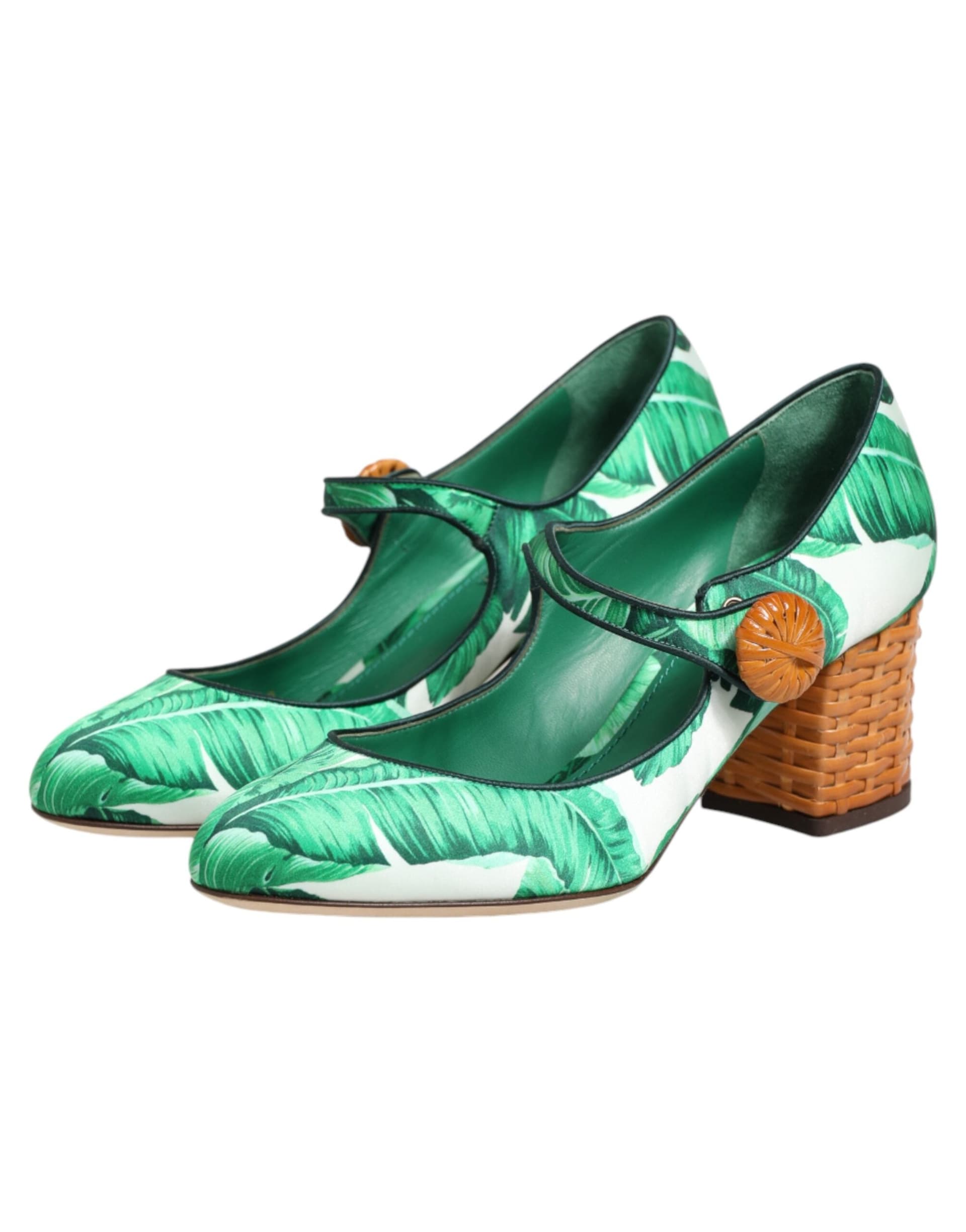 Dolce & Gabbana Green Silk MARY JANES Leaf Sandals Shoes - 3