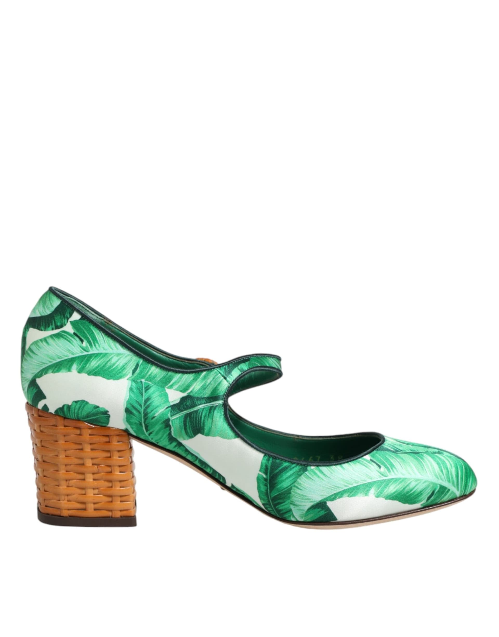 Dolce & Gabbana Green Silk MARY JANES Leaf Sandals Shoes - 7