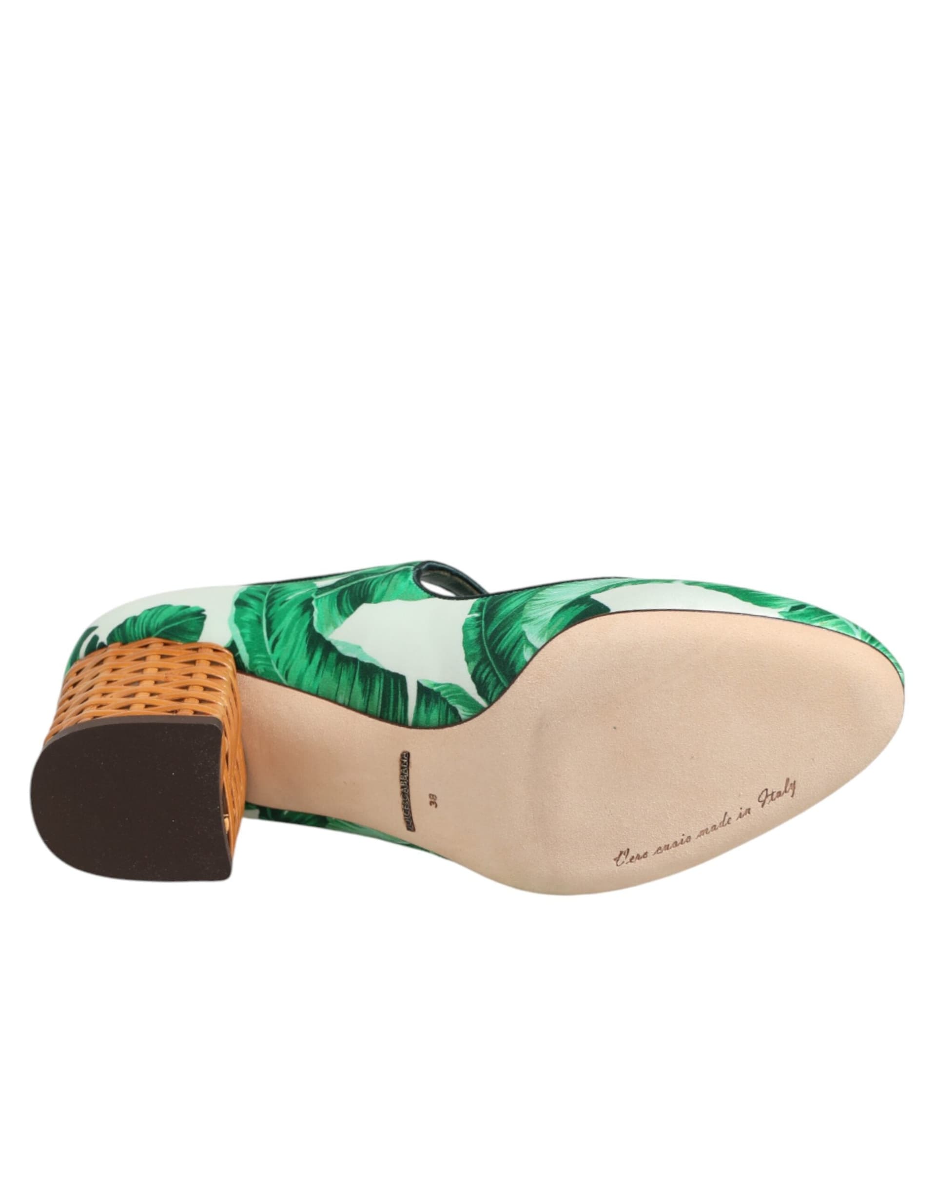 Dolce & Gabbana Green Silk MARY JANES Leaf Sandals Shoes - 8