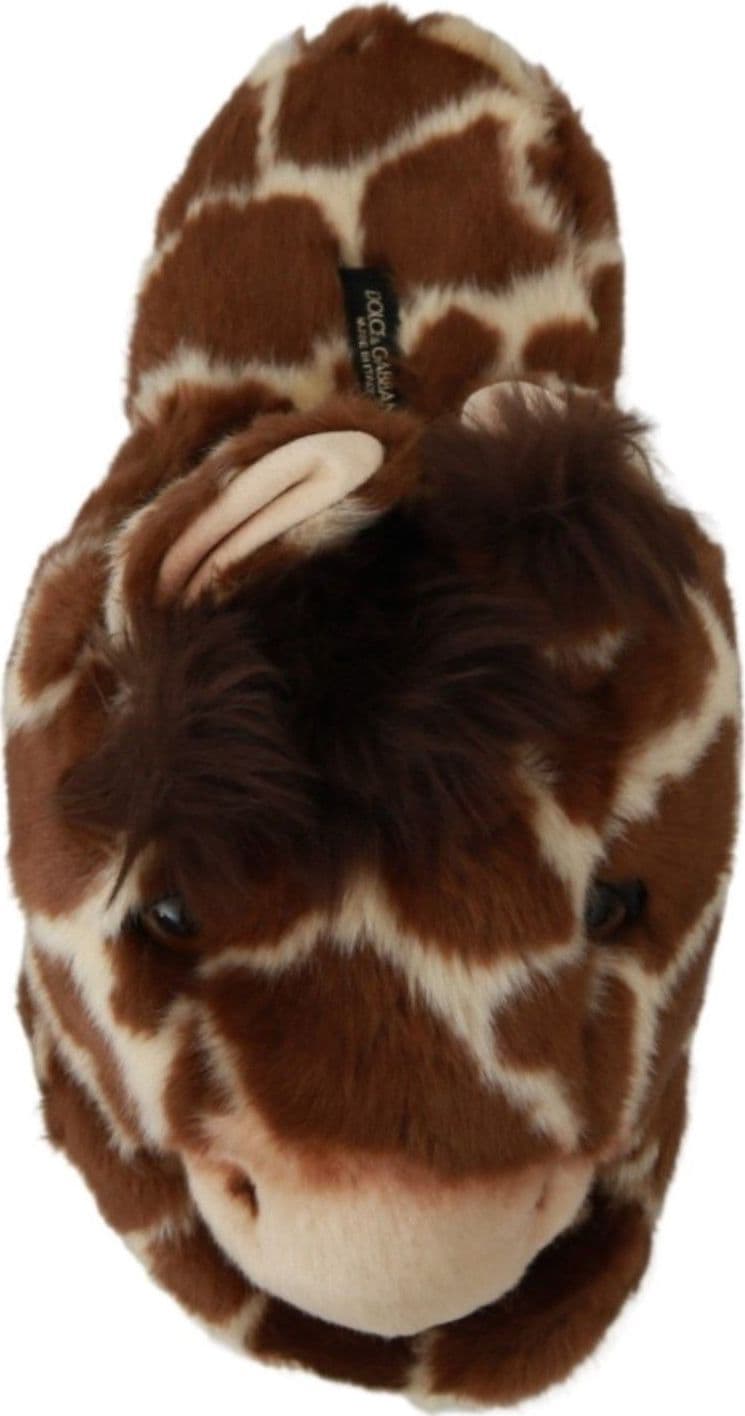 Dolce & Gabbana Brown Giraffe Slippers Flats Sandals Shoes - 8
