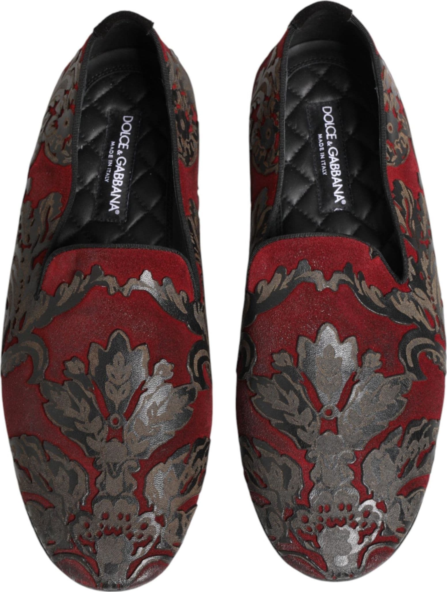 Dolce & Gabbana Bordeaux Jacquard Leather Slip On Loafer Shoes - 2
