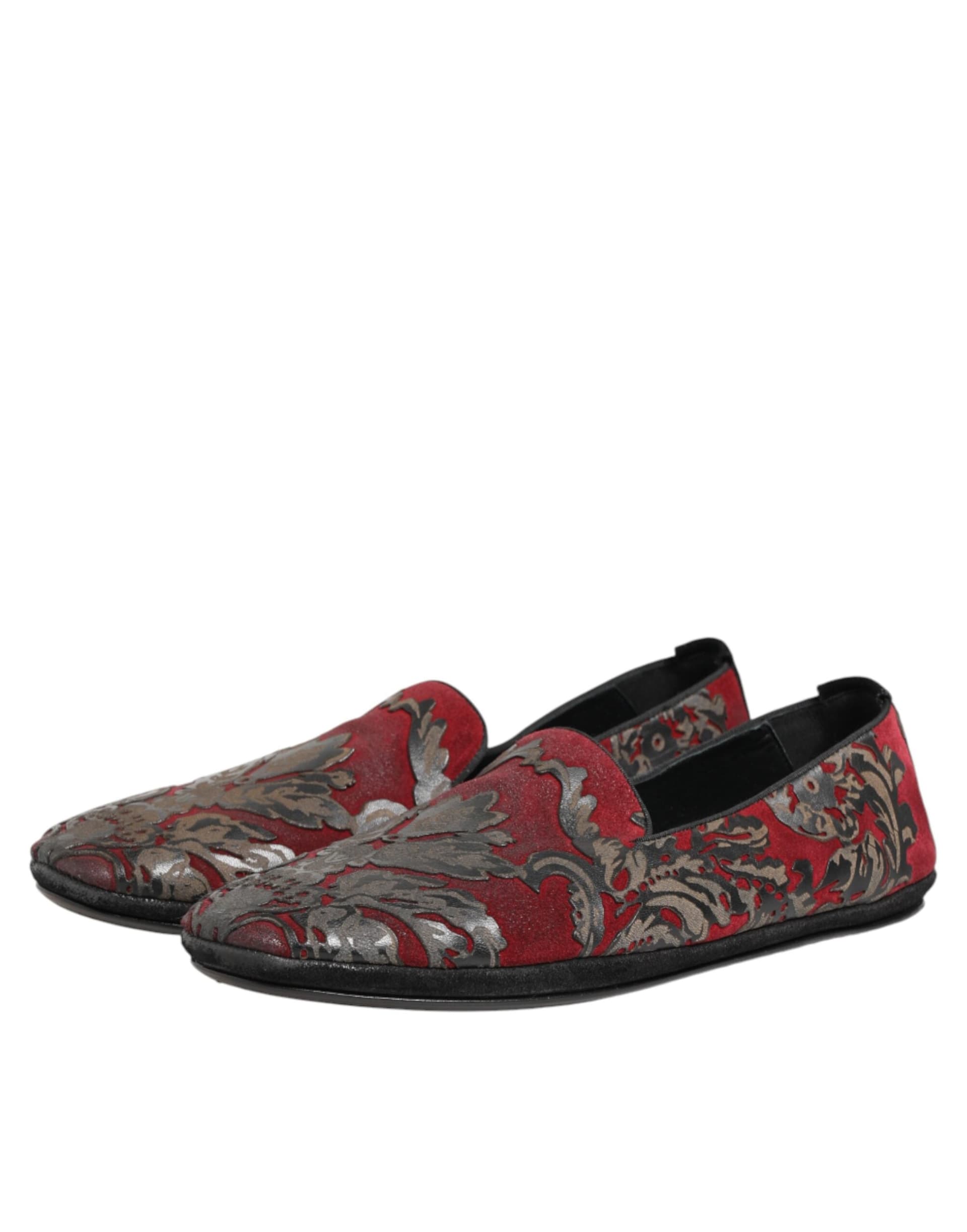 Dolce & Gabbana Bordeaux Jacquard Leather Slip On Loafer Shoes - 3