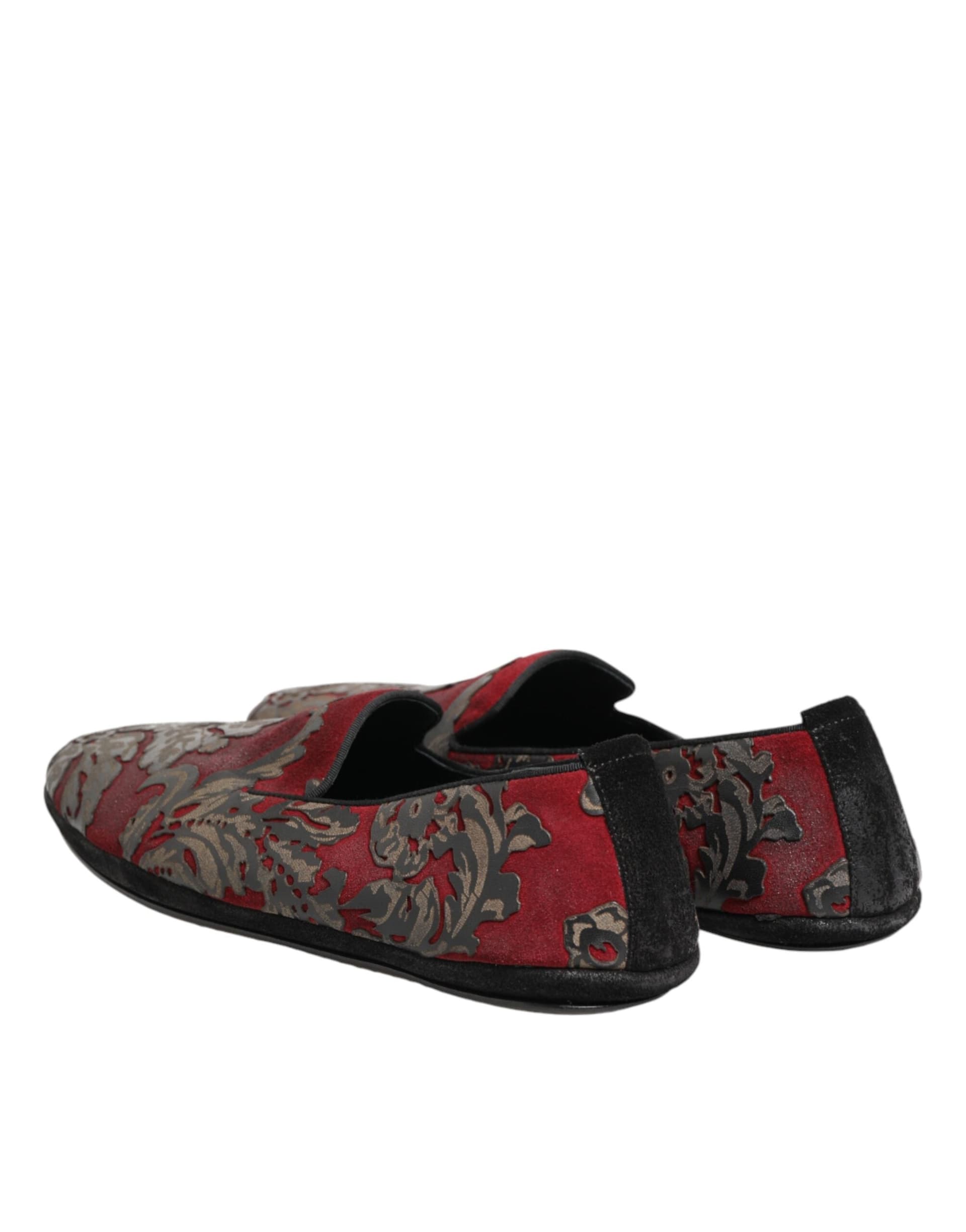 Dolce & Gabbana Bordeaux Jacquard Leather Slip On Loafer Shoes - 4