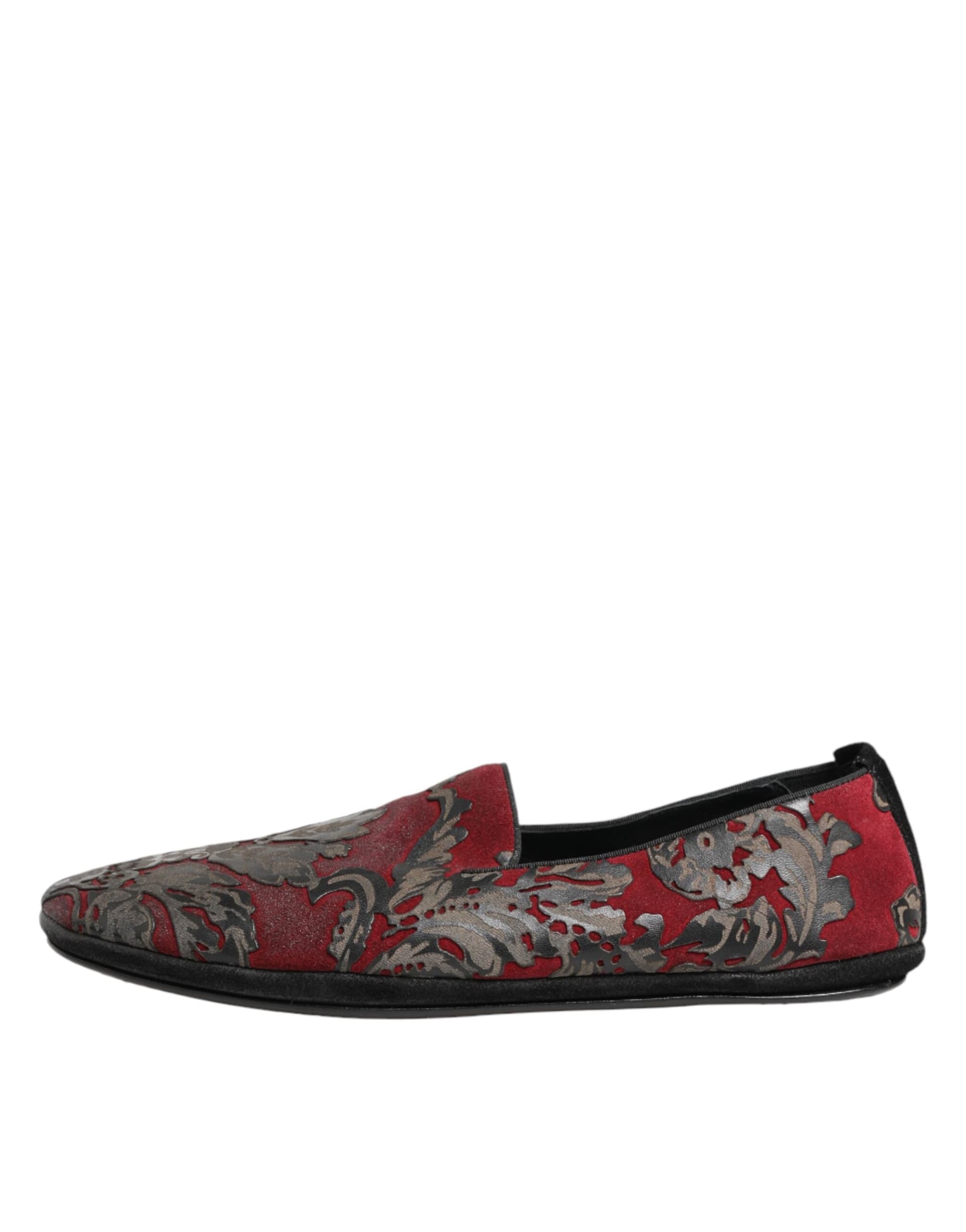 Dolce & Gabbana Bordeaux Jacquard Leather Slip On Loafer Shoes - 5