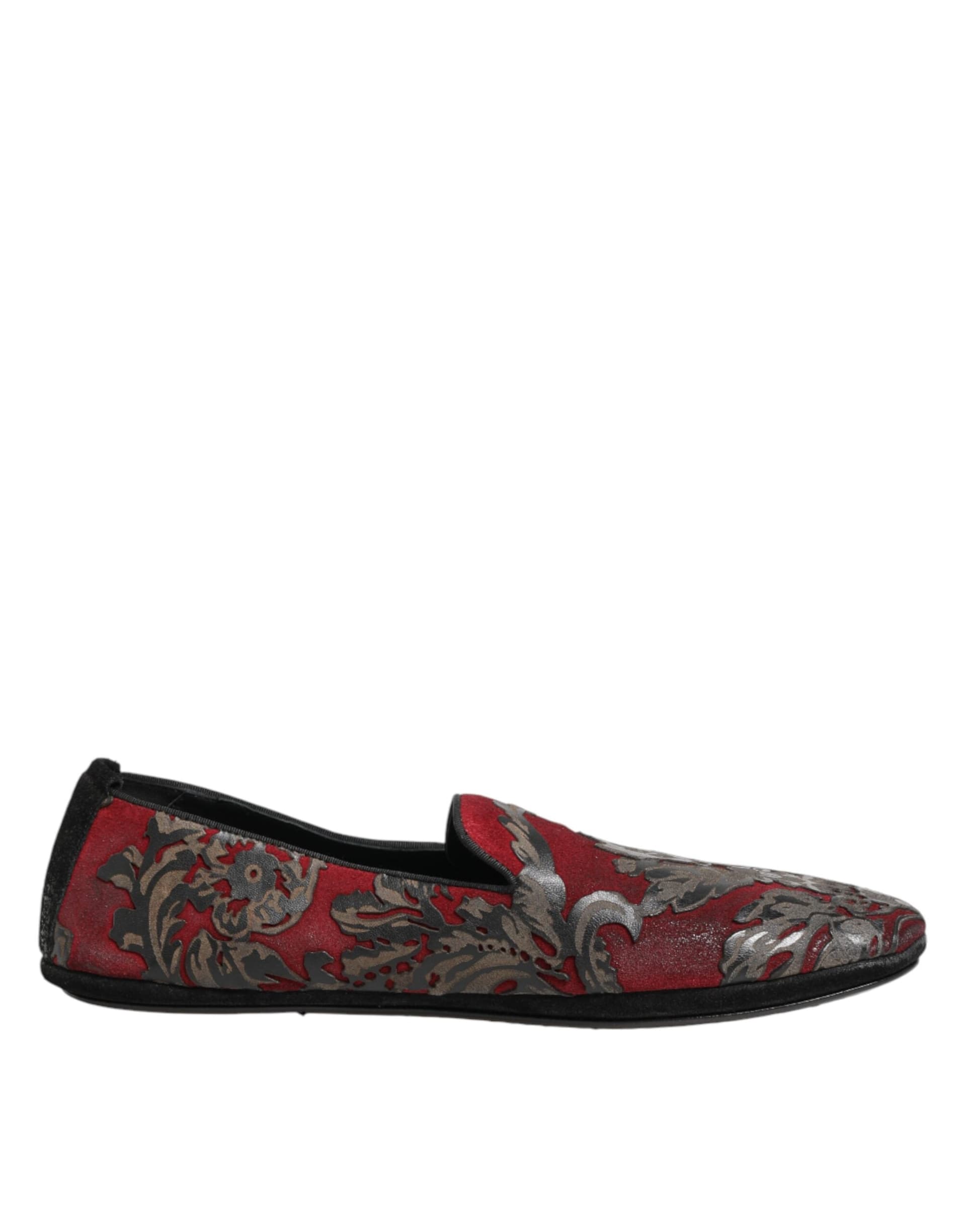 Dolce & Gabbana Bordeaux Jacquard Leather Slip On Loafer Shoes - 6