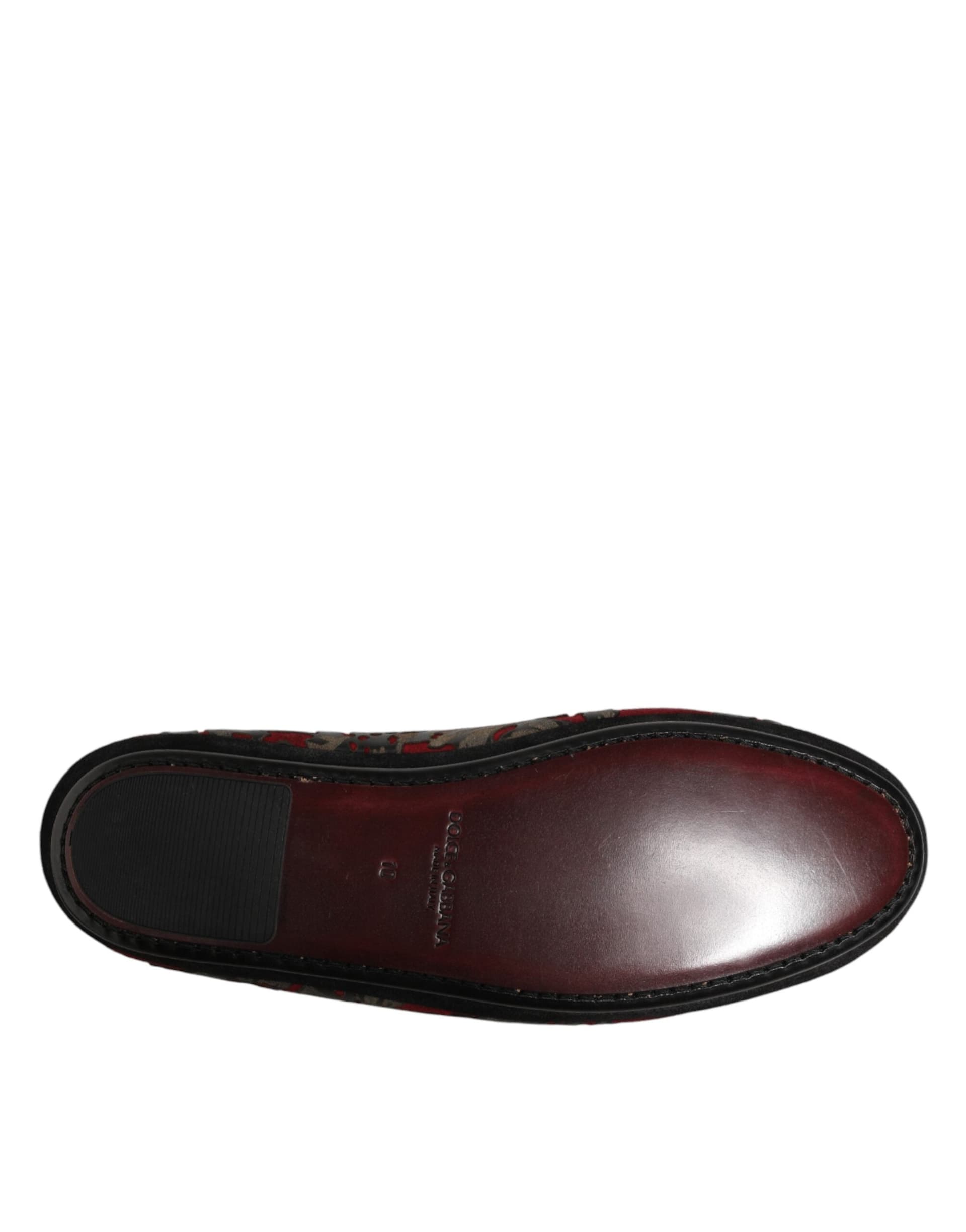 Dolce & Gabbana Bordeaux Jacquard Leather Slip On Loafer Shoes - 8