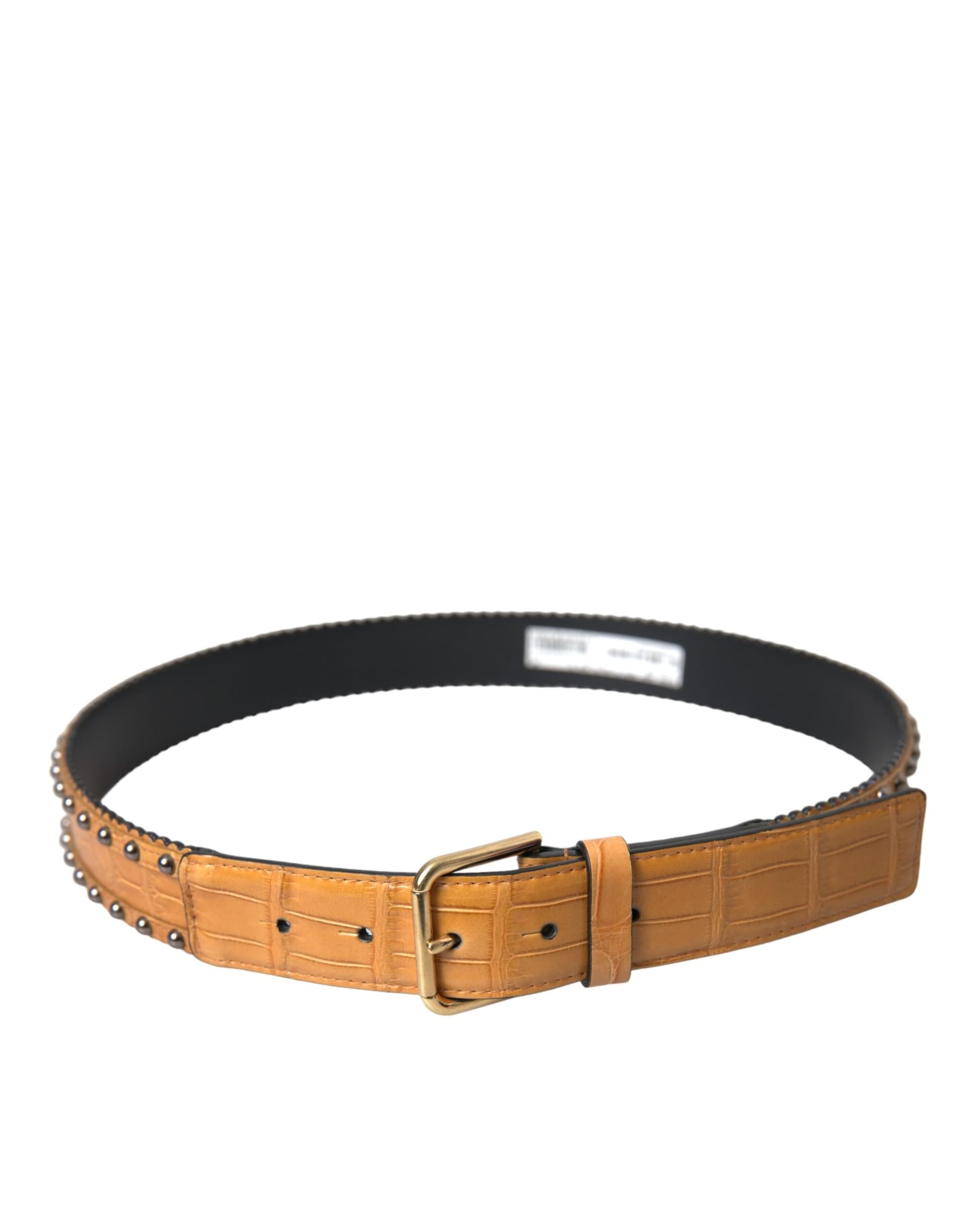 Dolce & Gabbana Beige Alligator Leather Studded Metal Buckle Belt - 2