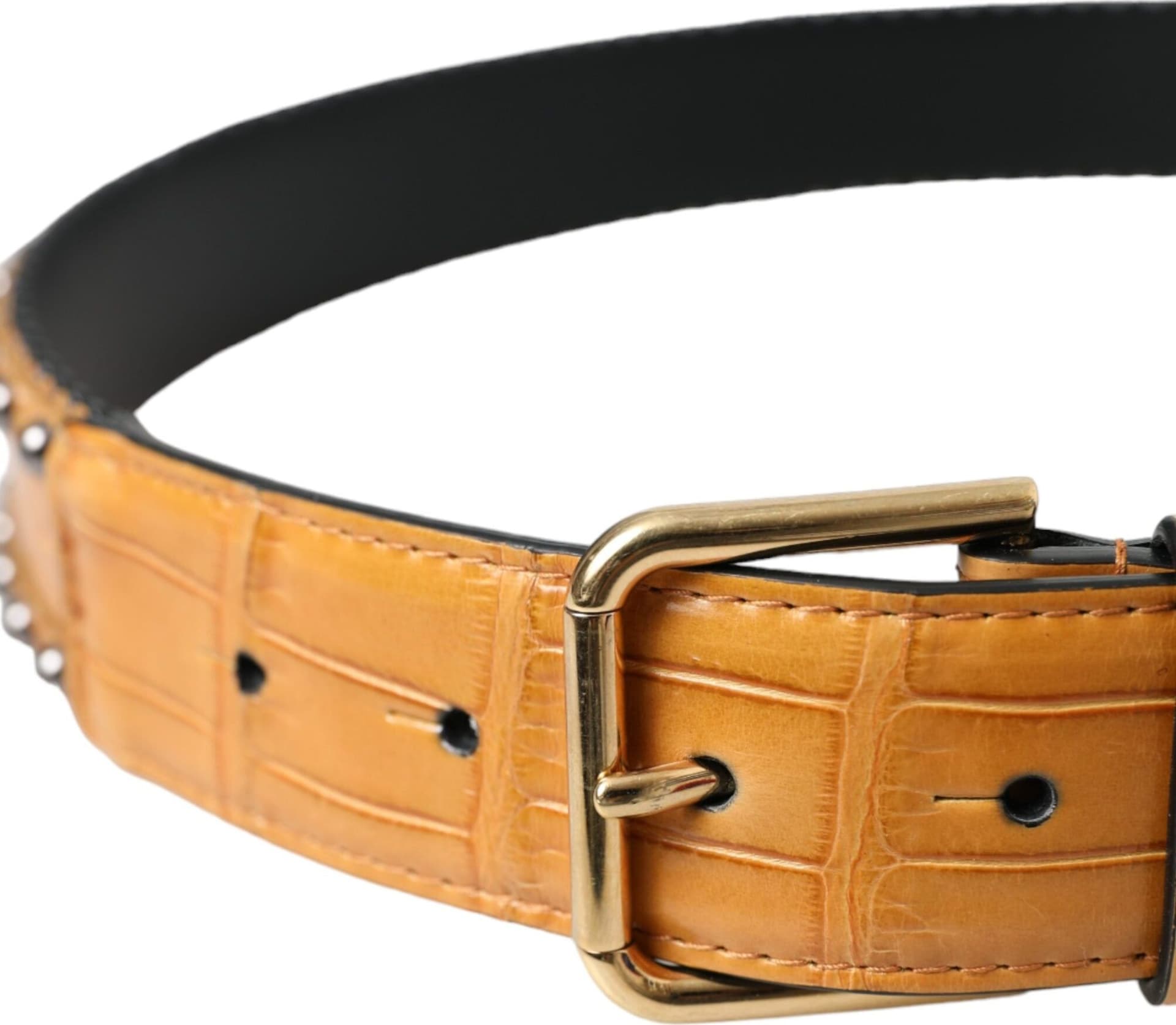 Dolce & Gabbana Beige Alligator Leather Studded Metal Buckle Belt - 3