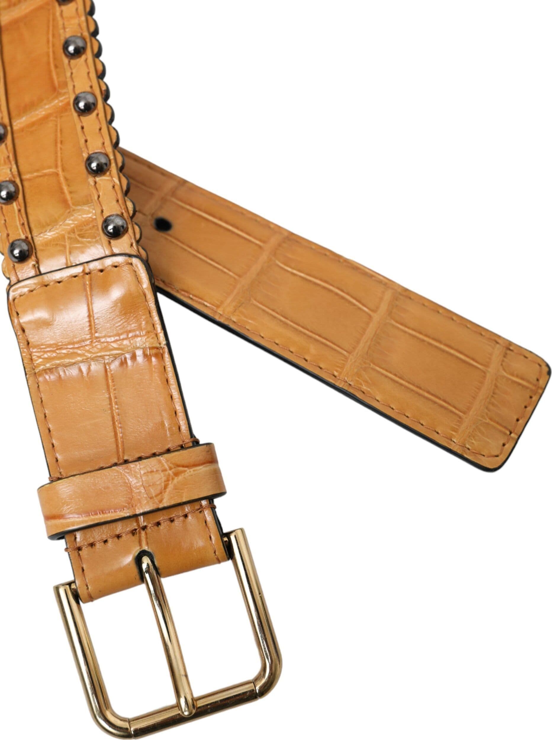 Dolce & Gabbana Beige Alligator Leather Studded Metal Buckle Belt - 4