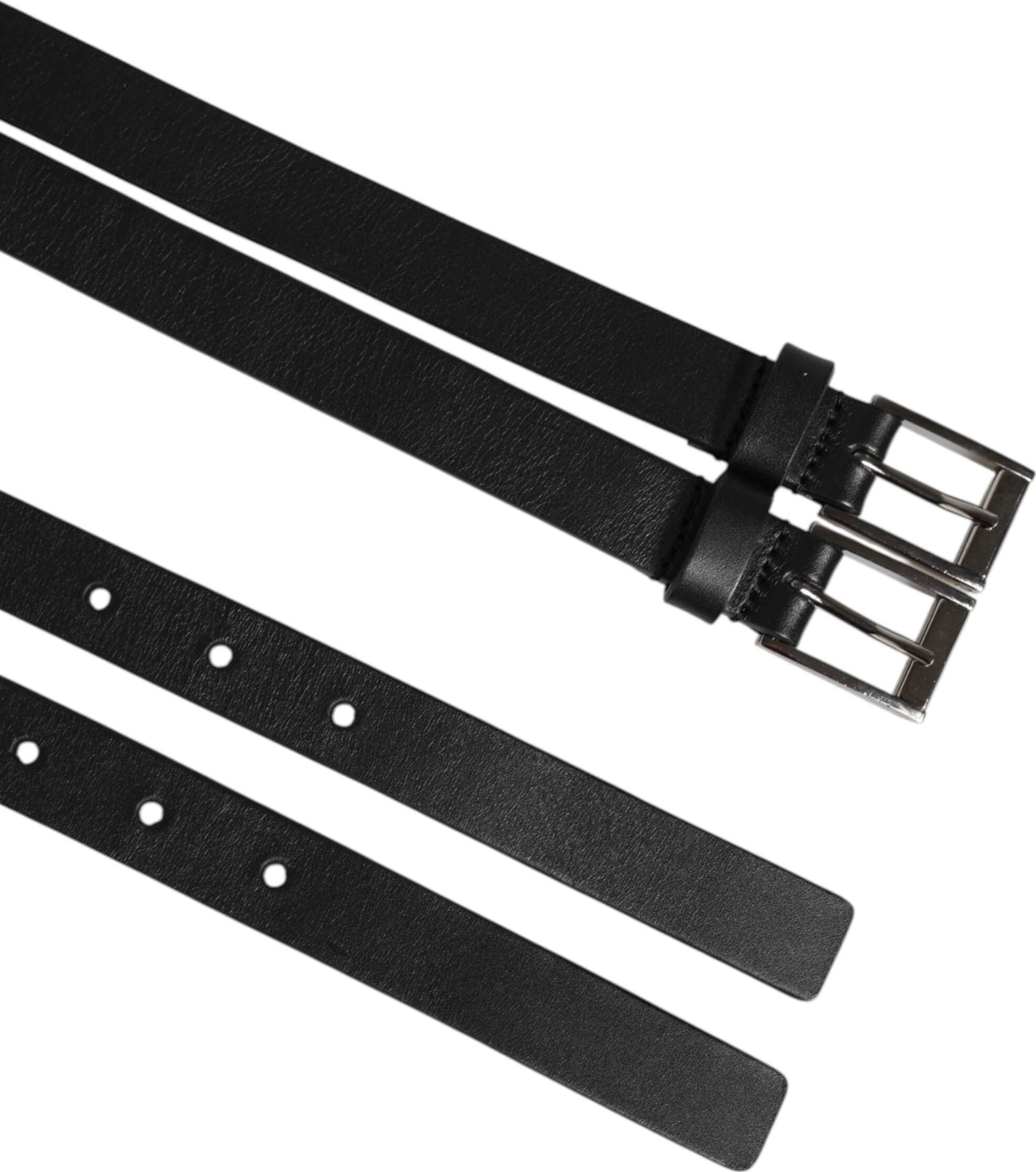 Dolce & Gabbana Black Double Strap Leather Silver Buckle Belt - 4