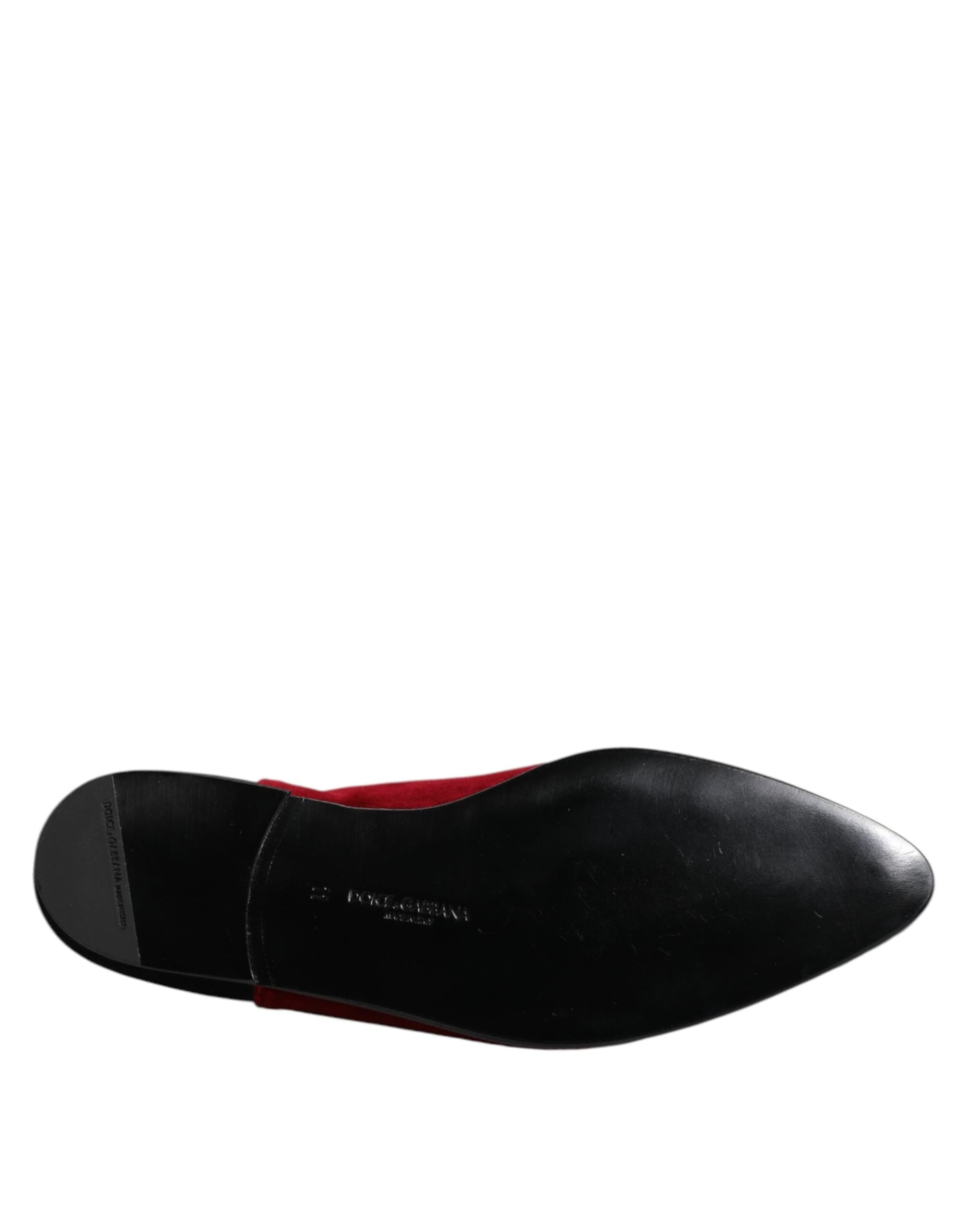 Dolce & Gabbana Black Red Velvet Embellished Slip On Shoes - 8
