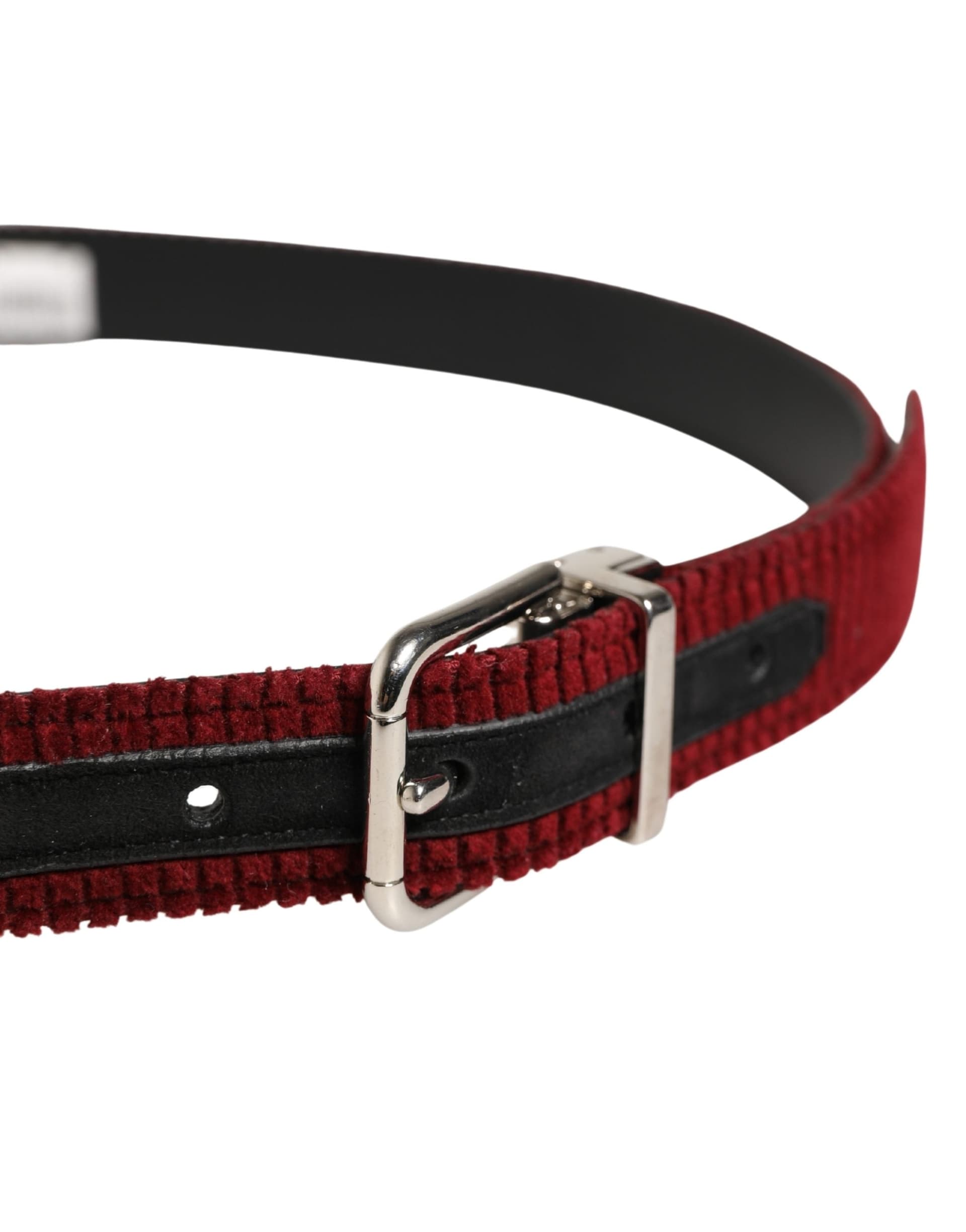 Dolce & Gabbana Men Red Velvet Leather Metal Buckle Belt - 4