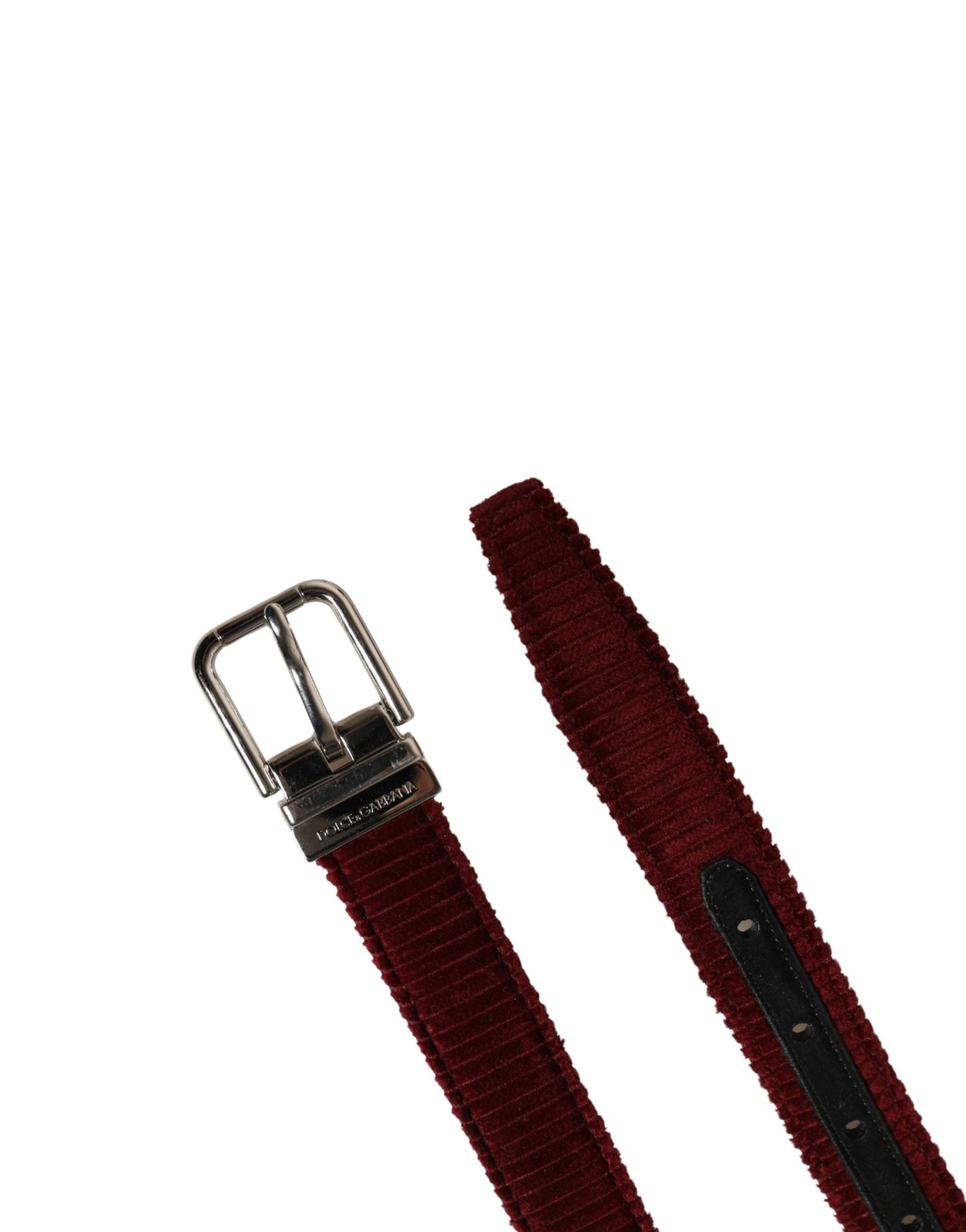 Dolce & Gabbana Men Red Velvet Leather Metal Buckle Belt - 6