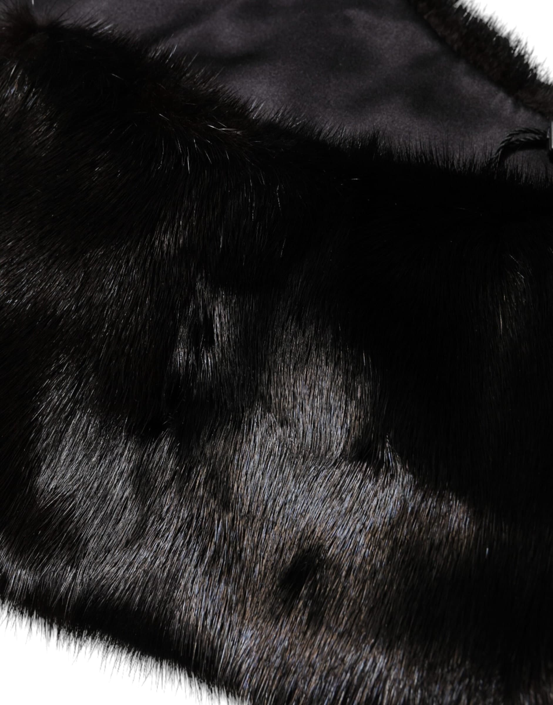 Dolce & Gabbana Black Fur Shawl Neck Wrap Cover Collar Scarf - 3