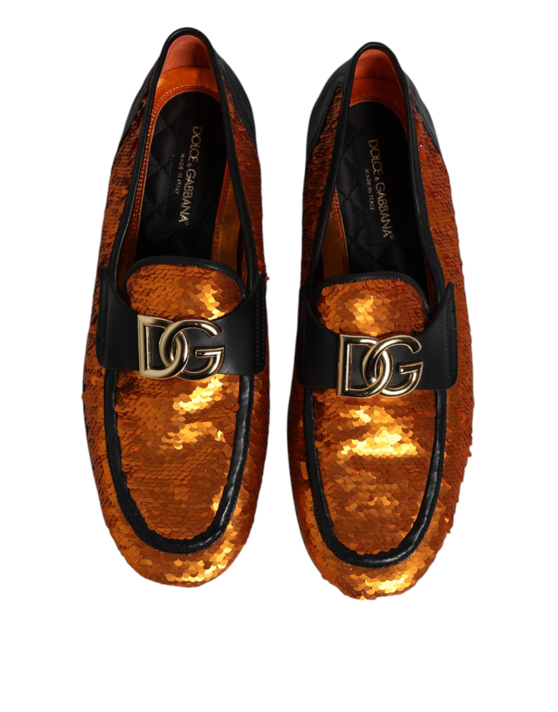 Dolce & Gabbana Orange Sequin Embellished Men Loafers Shoes - 2