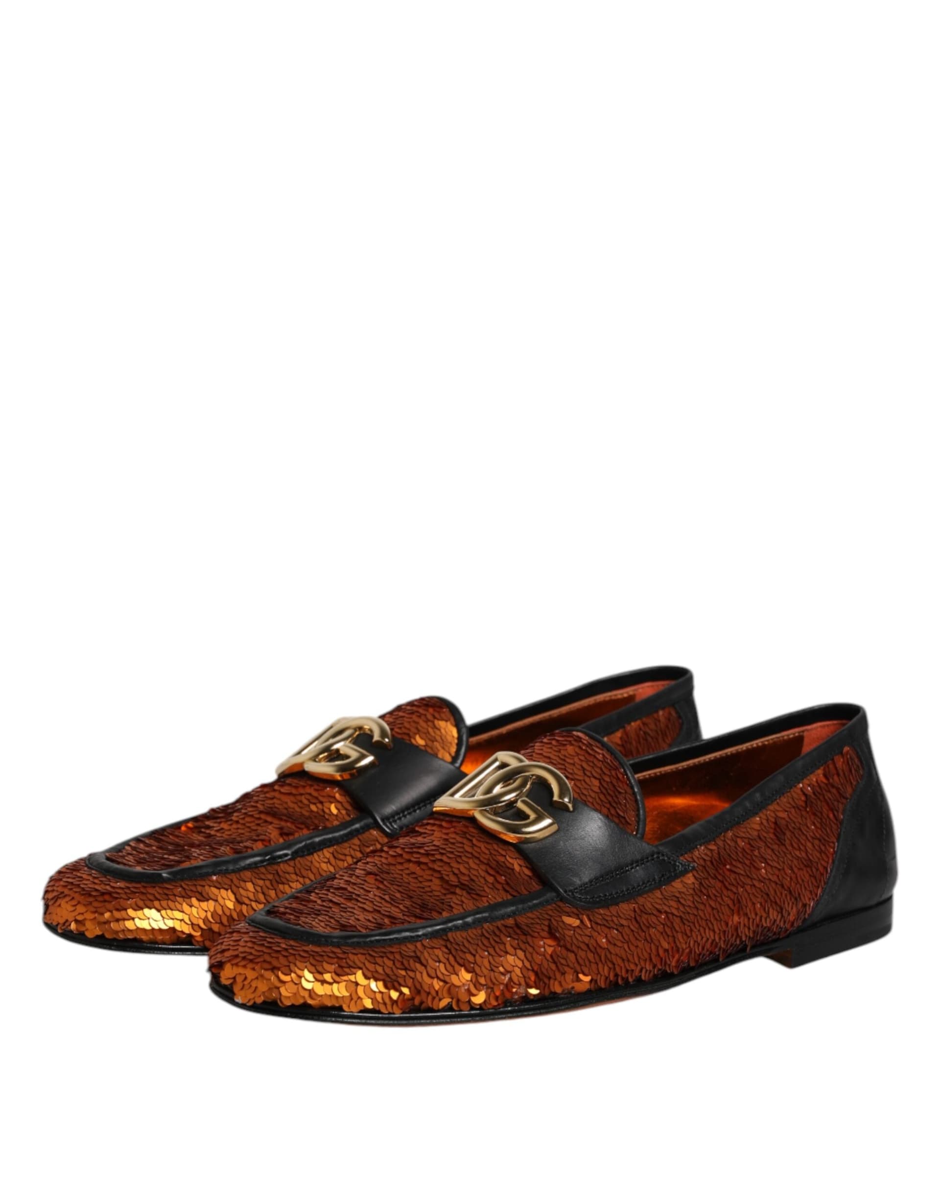 Dolce & Gabbana Orange Sequin Embellished Men Loafers Shoes - 3