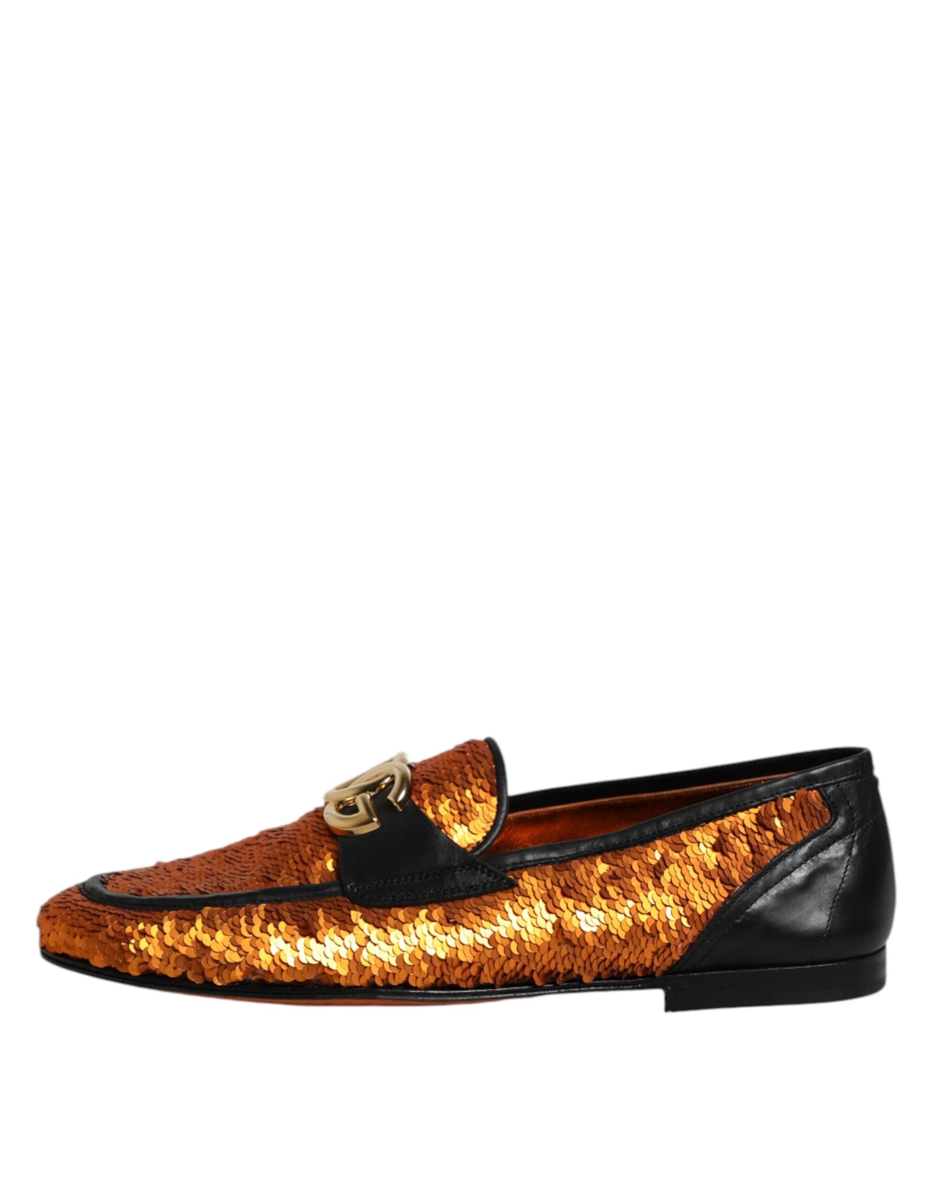 Dolce & Gabbana Orange Sequin Embellished Men Loafers Shoes - 5