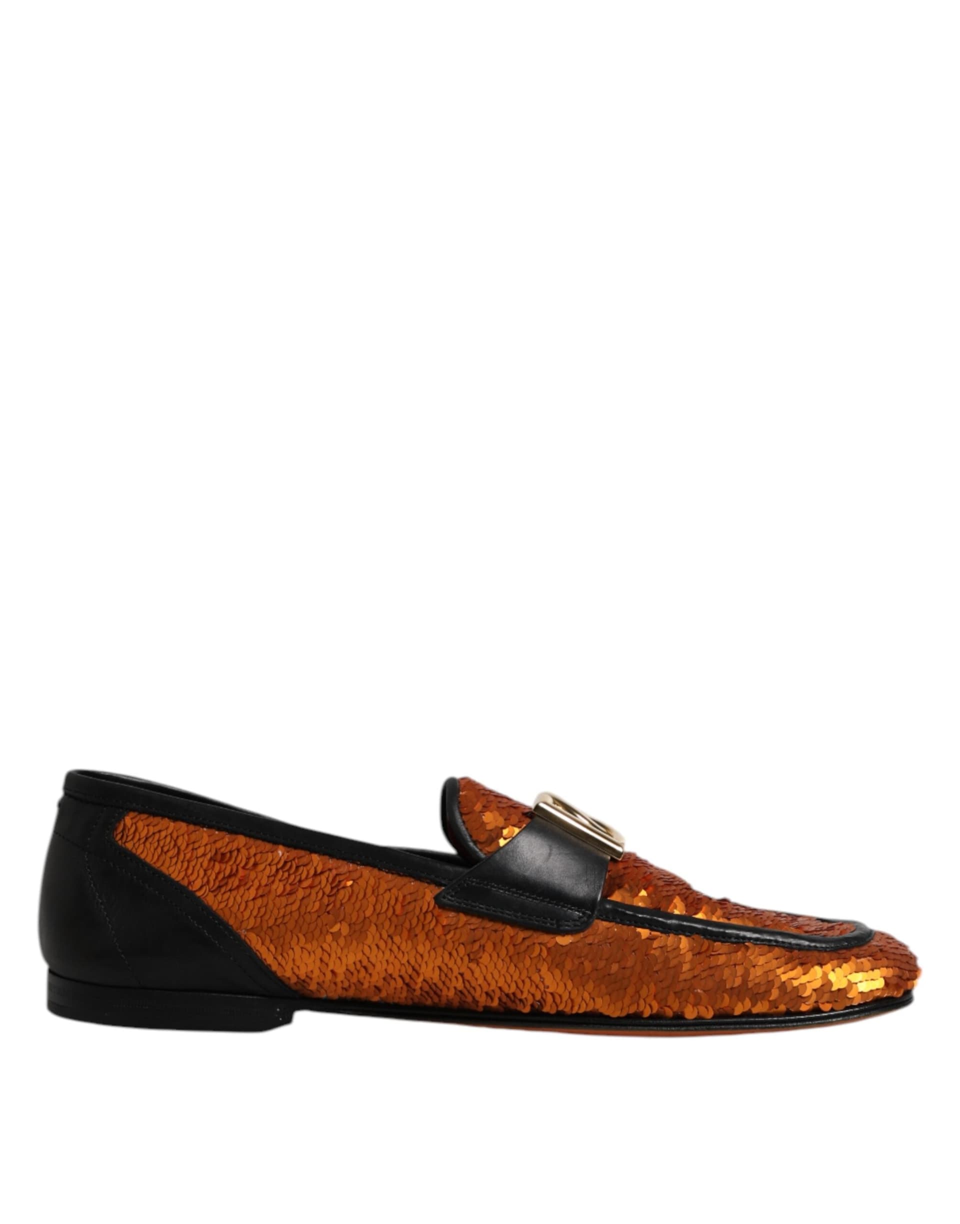 Dolce & Gabbana Orange Sequin Embellished Men Loafers Shoes - 6
