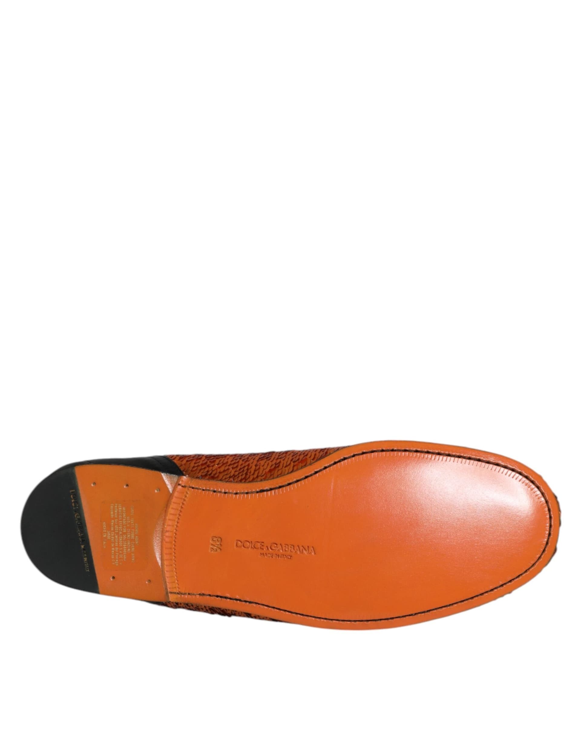 Dolce & Gabbana Orange Sequin Embellished Men Loafers Shoes - 8