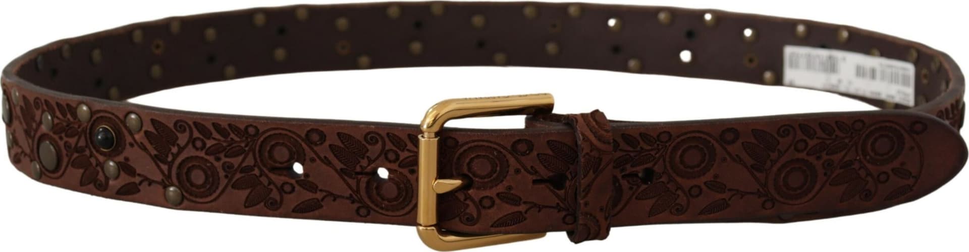Dolce & Gabbana Brown Calf Leather Embossed Gold Metal Buckle - 2