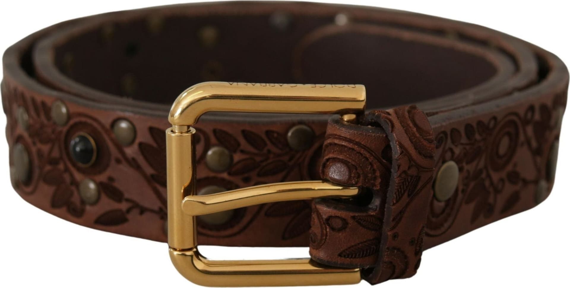 Dolce & Gabbana Brown Calf Leather Embossed Gold Metal Buckle - 3
