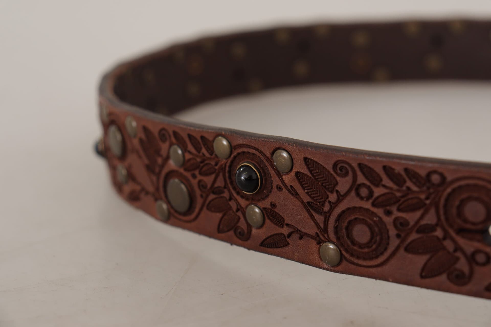Dolce & Gabbana Brown Calf Leather Embossed Gold Metal Buckle - 4