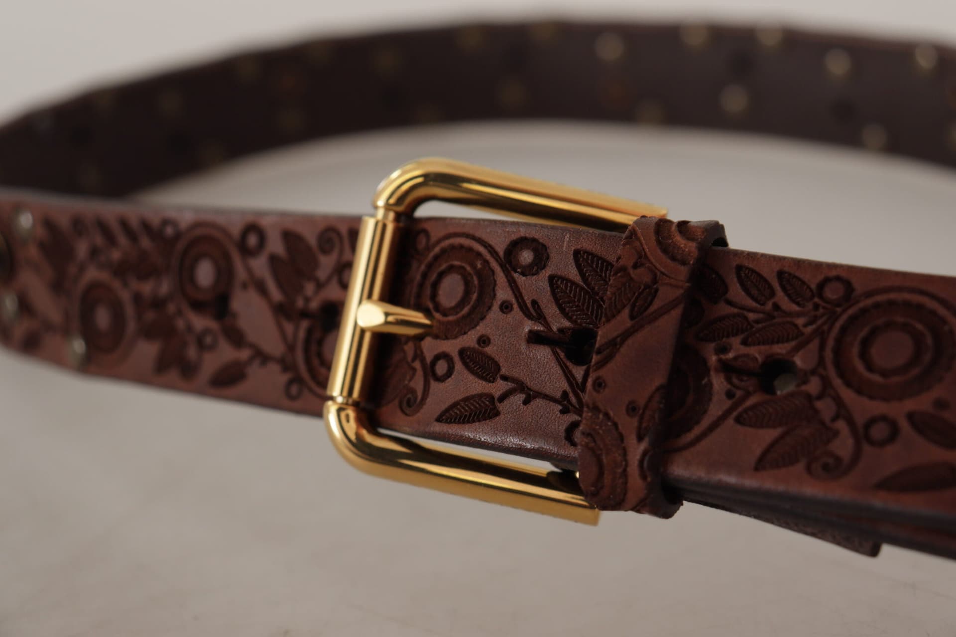 Dolce & Gabbana Brown Calf Leather Embossed Gold Metal Buckle - 5