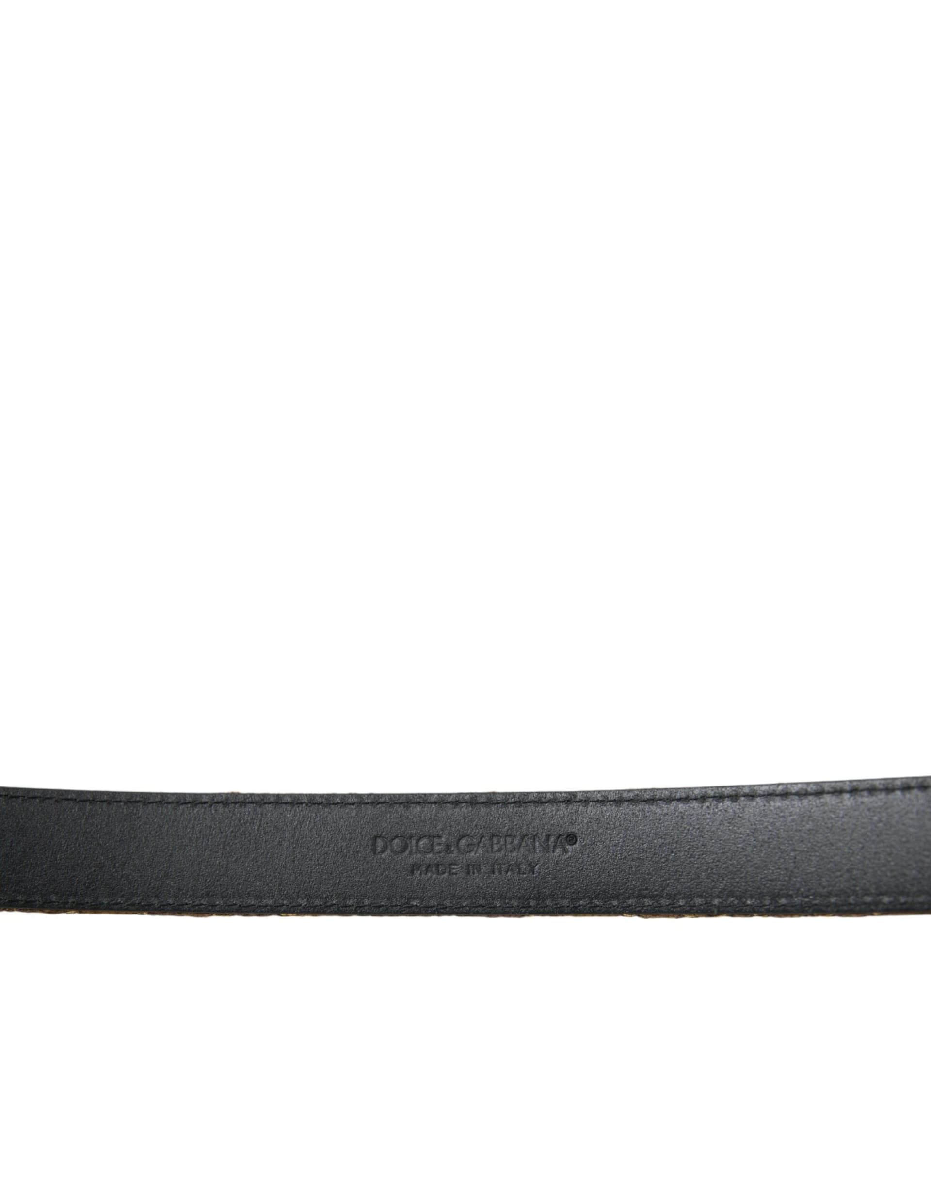 Dolce & Gabbana Gold Leather Jacquard Silver Metal Buckle Belt - 3