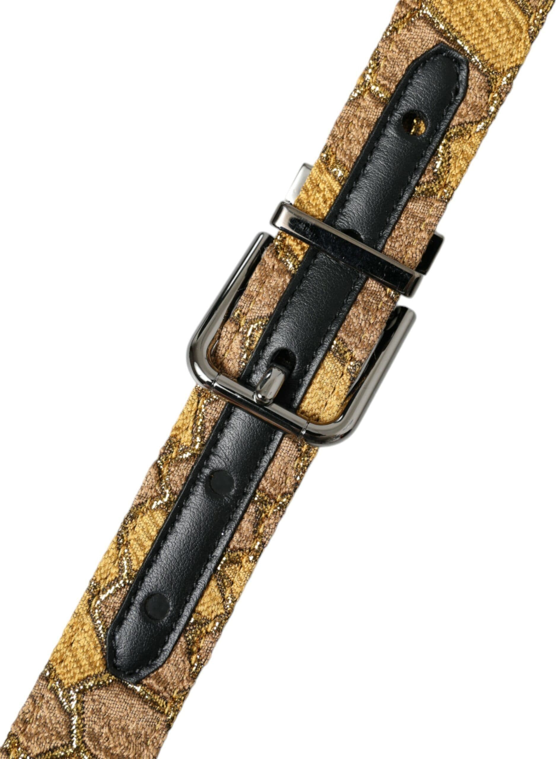 Dolce & Gabbana Gold Leather Jacquard Silver Metal Buckle Belt - 4