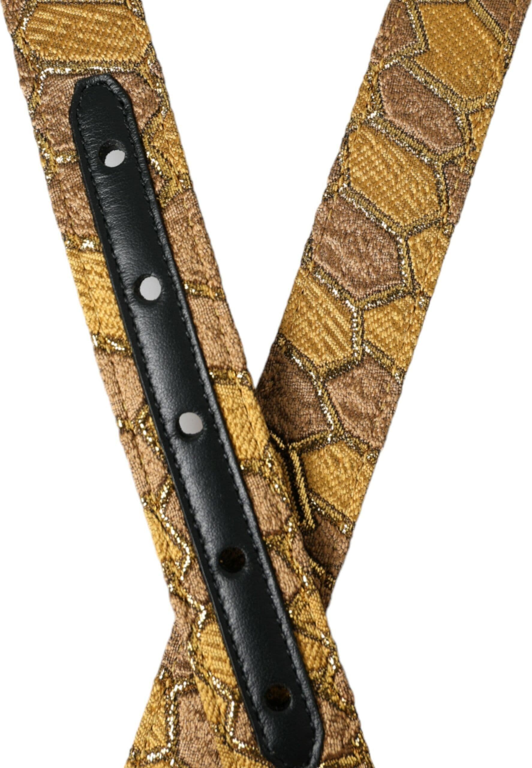 Dolce & Gabbana Gold Leather Jacquard Silver Metal Buckle Belt - 5