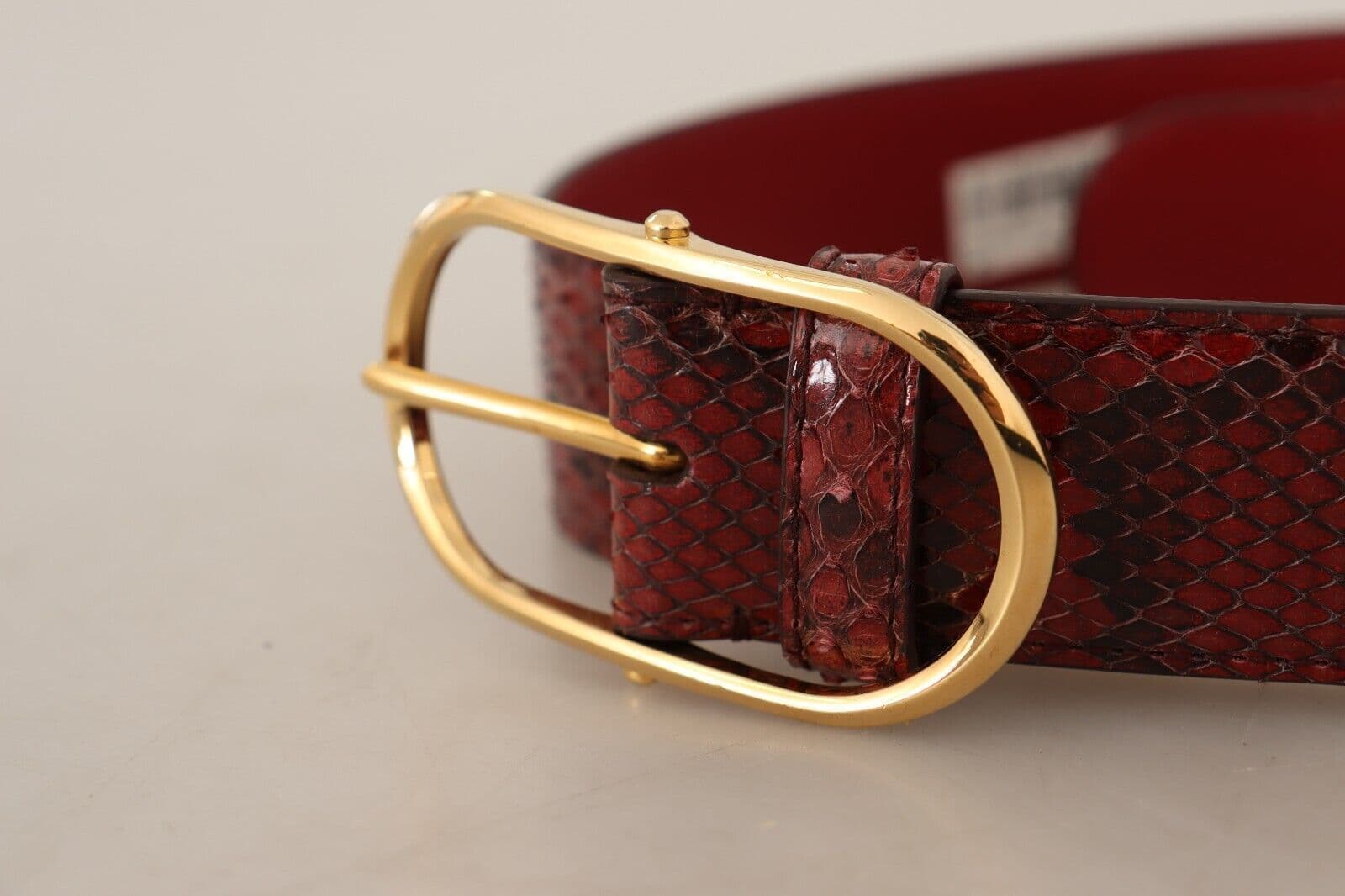 Dolce & Gabbana Red Exotic Leather Gold Oval Buckle Belt - 2