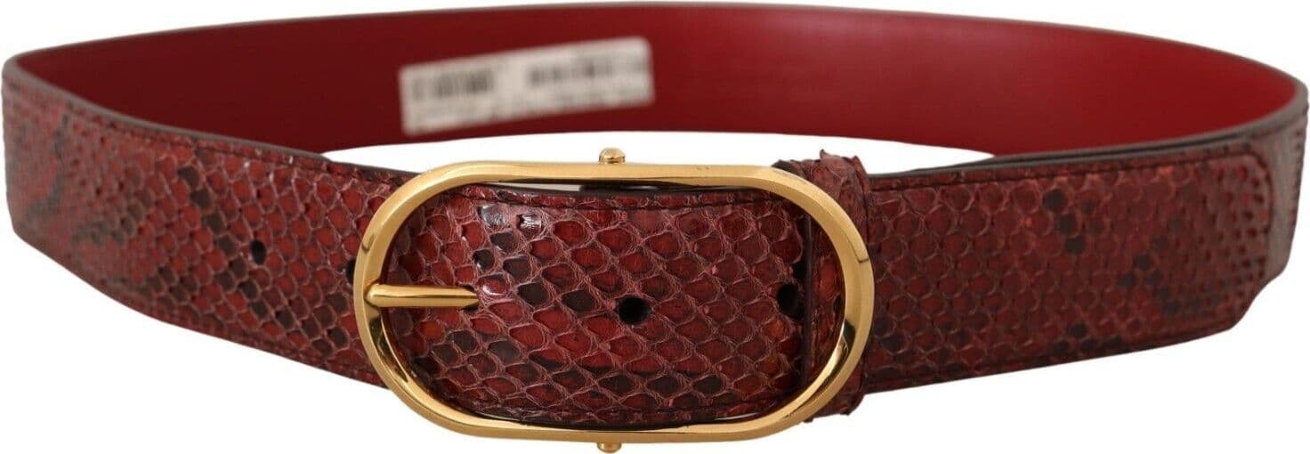 Dolce & Gabbana Red Exotic Leather Gold Oval Buckle Belt - 3