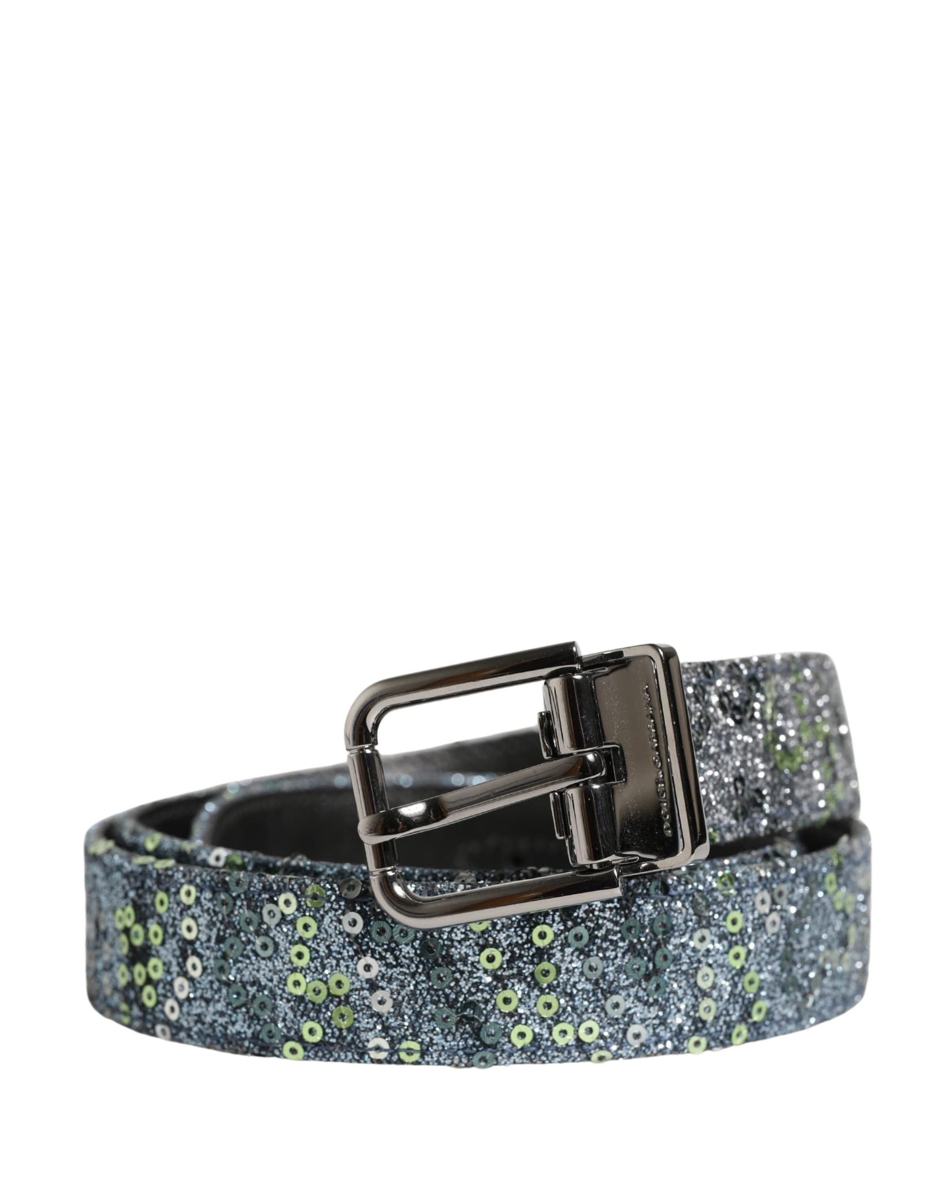 Dolce & Gabbana Men Multicolor Sequin Silver Metal Buckle Belt - 2