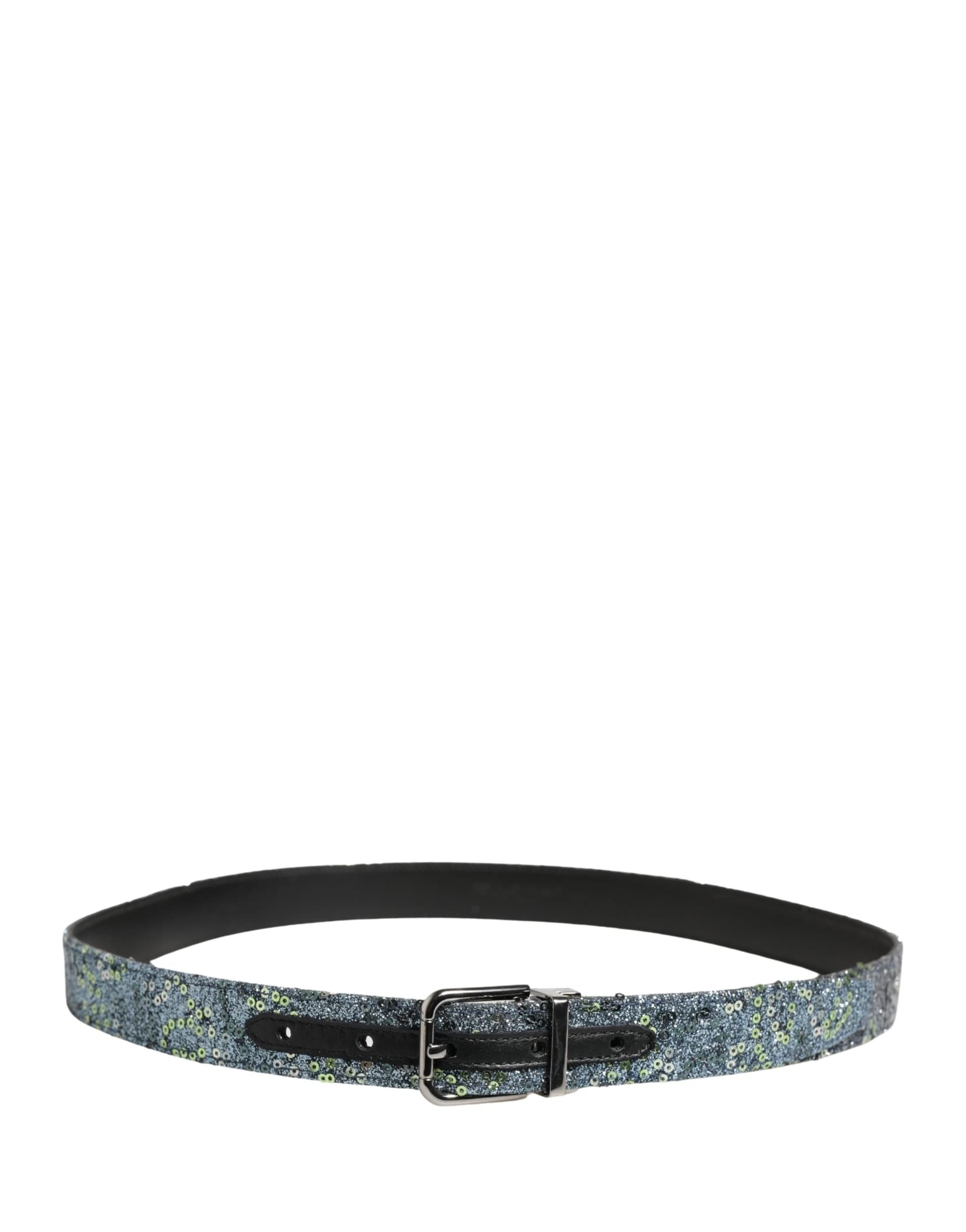 Dolce & Gabbana Men Multicolor Sequin Silver Metal Buckle Belt - 3