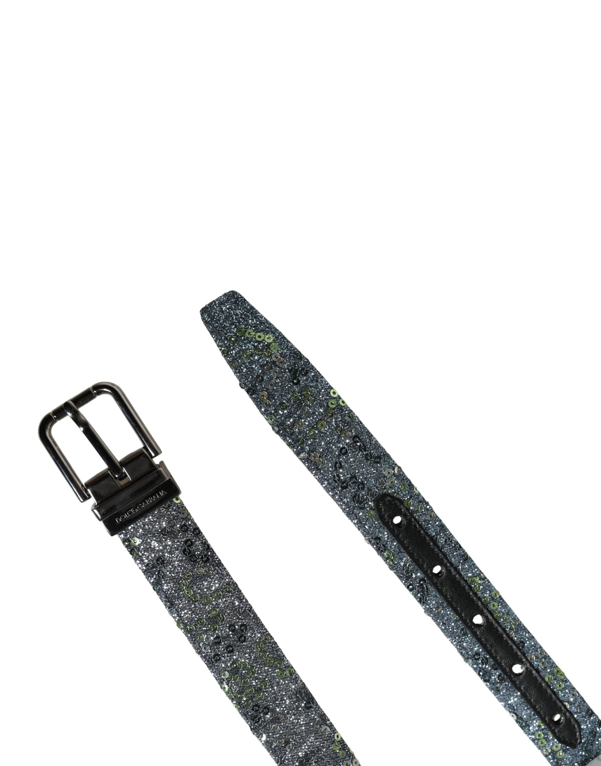Dolce & Gabbana Men Multicolor Sequin Silver Metal Buckle Belt - 7