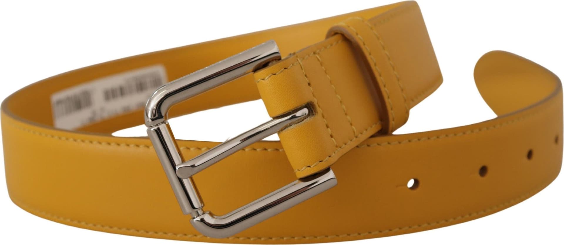 Dolce & Gabbana Yellow Leather Silver Tone Logo Metal Buckle Belt - 2