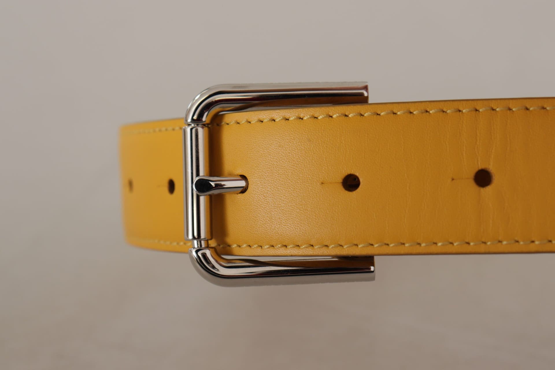 Dolce & Gabbana Yellow Leather Silver Tone Logo Metal Buckle Belt - 4
