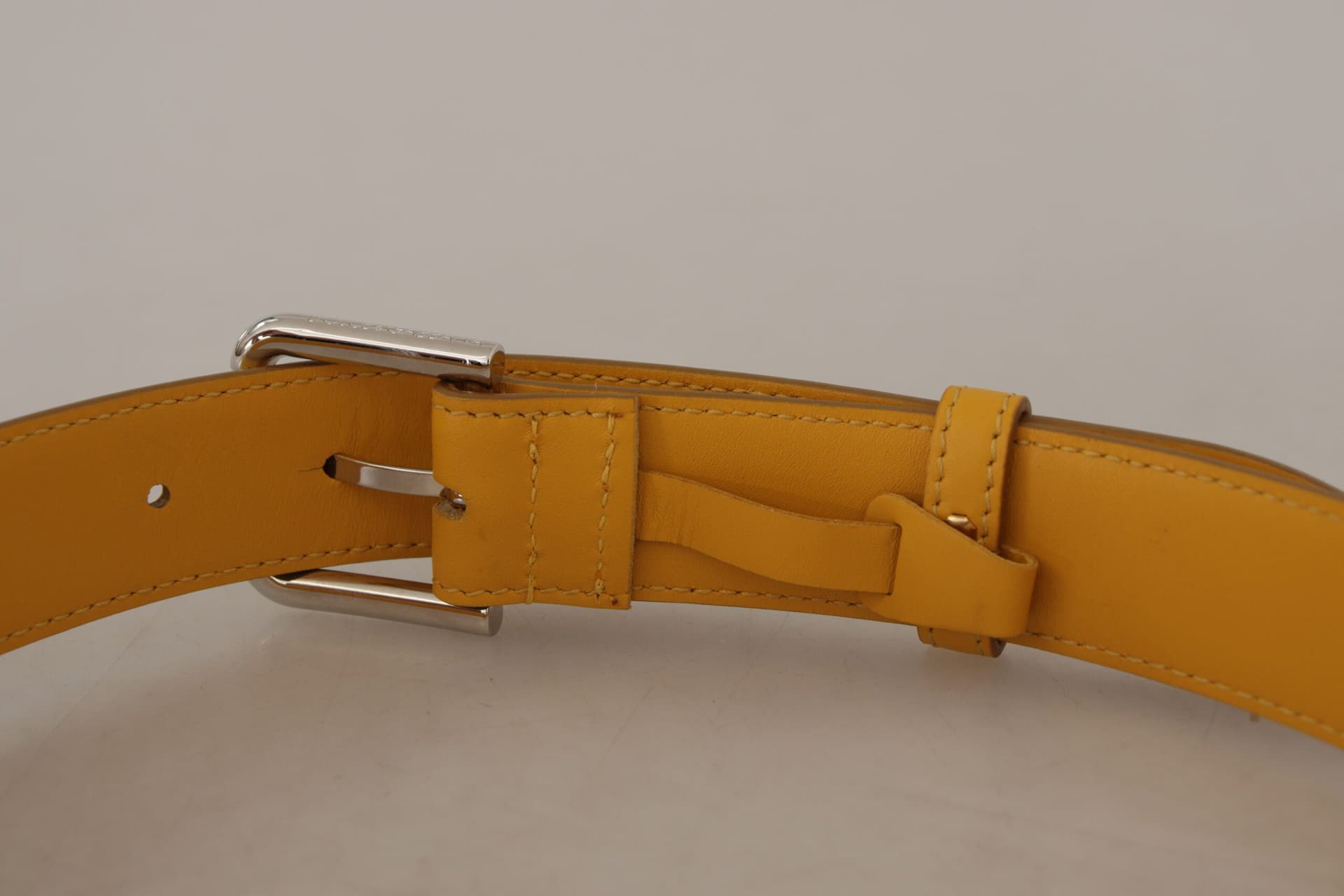 Dolce & Gabbana Yellow Leather Silver Tone Logo Metal Buckle Belt - 5