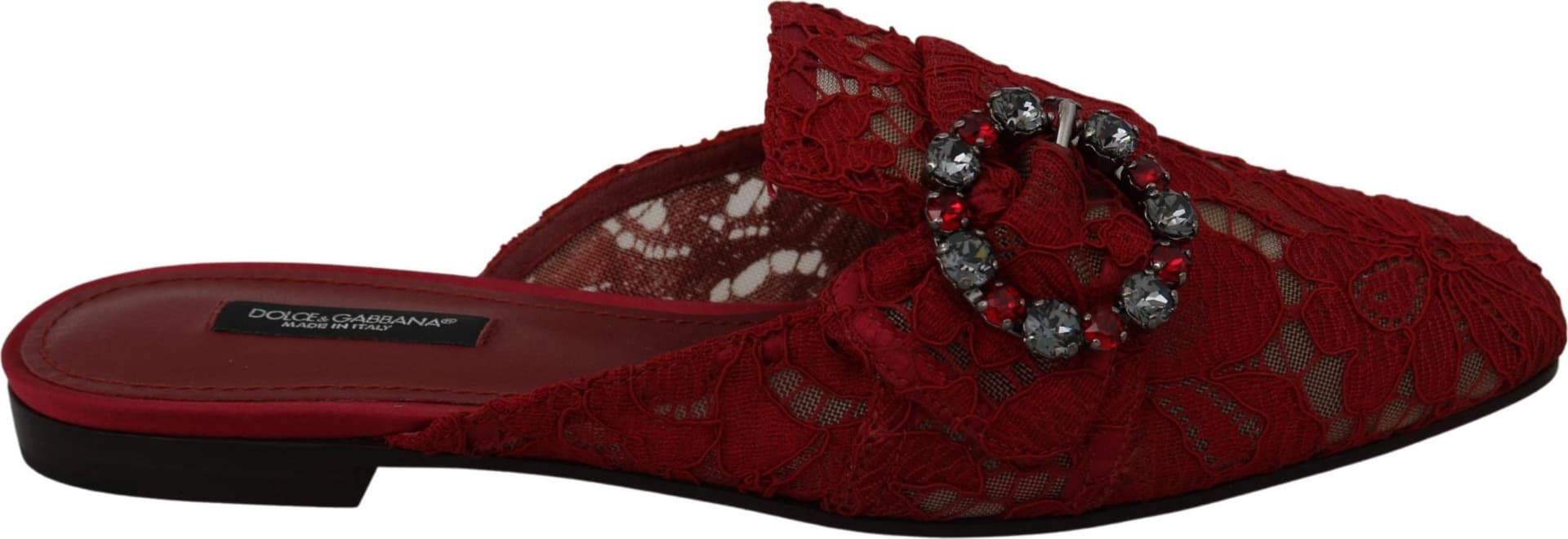 Dolce & Gabbana Red Lace Crystal Slide On Flats Shoes - 4