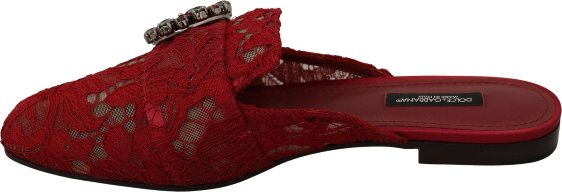 Dolce & Gabbana Red Lace Crystal Slide On Flats Shoes - 5